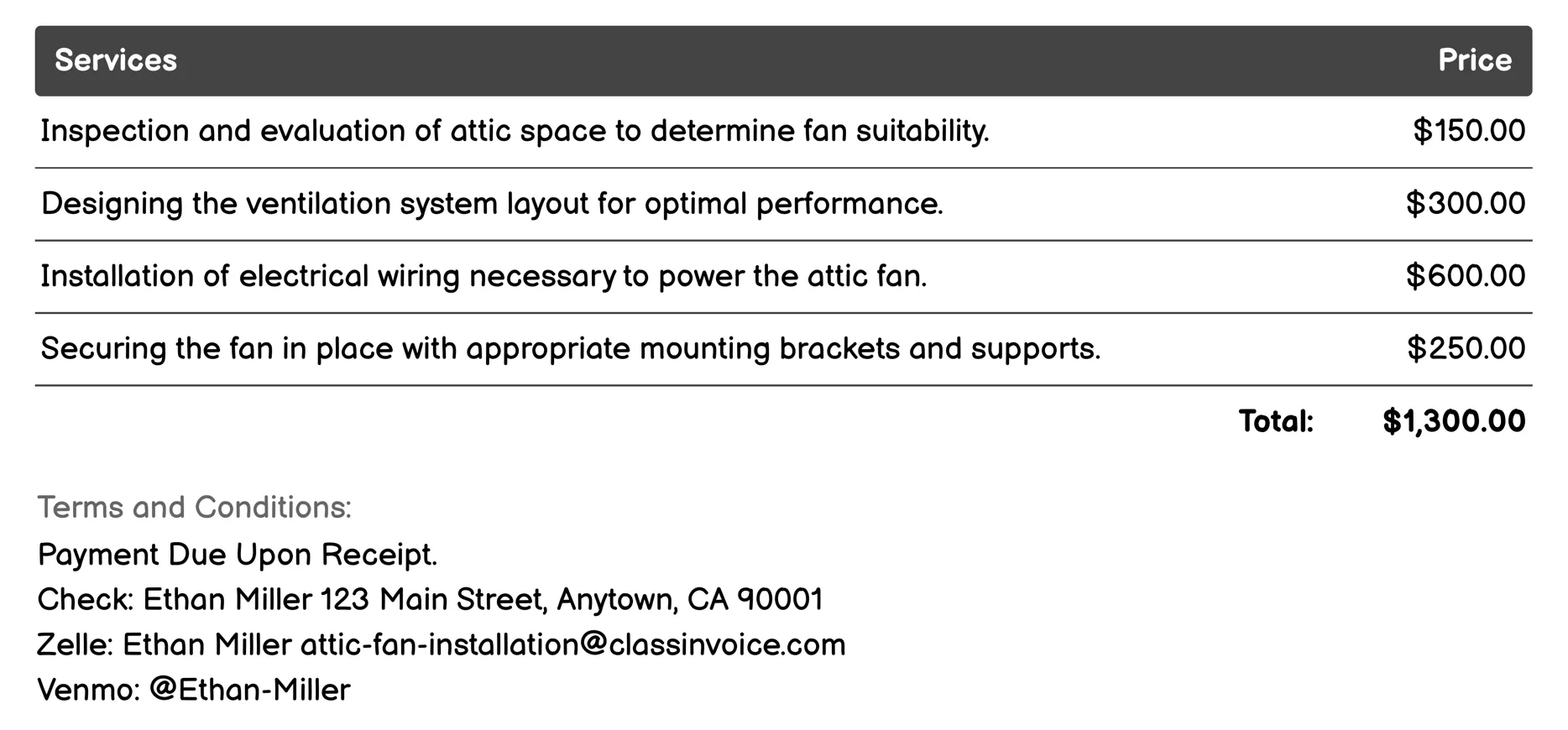 Electrical Work Invoice Example