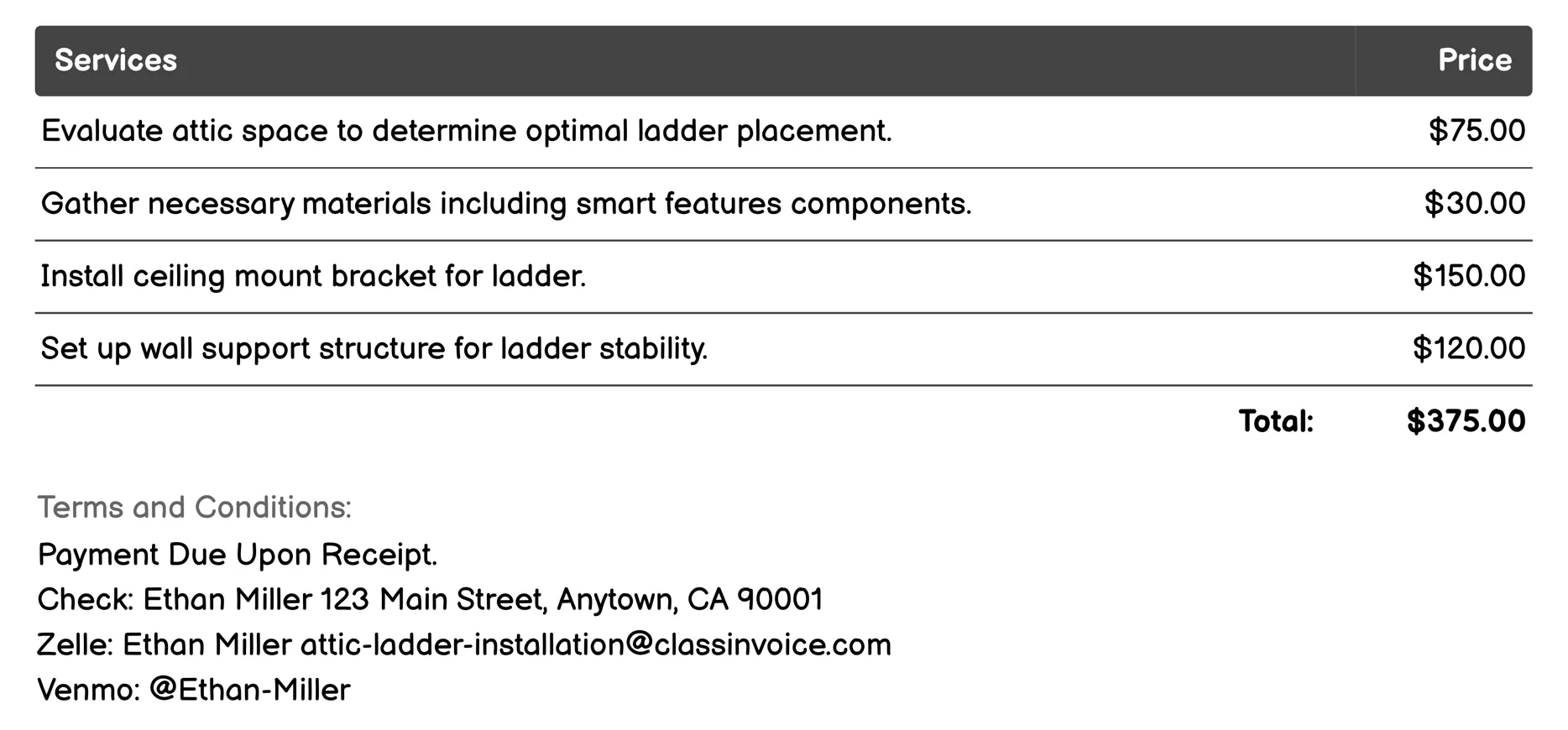 Smart Attic Ladder Installation Invoice Example