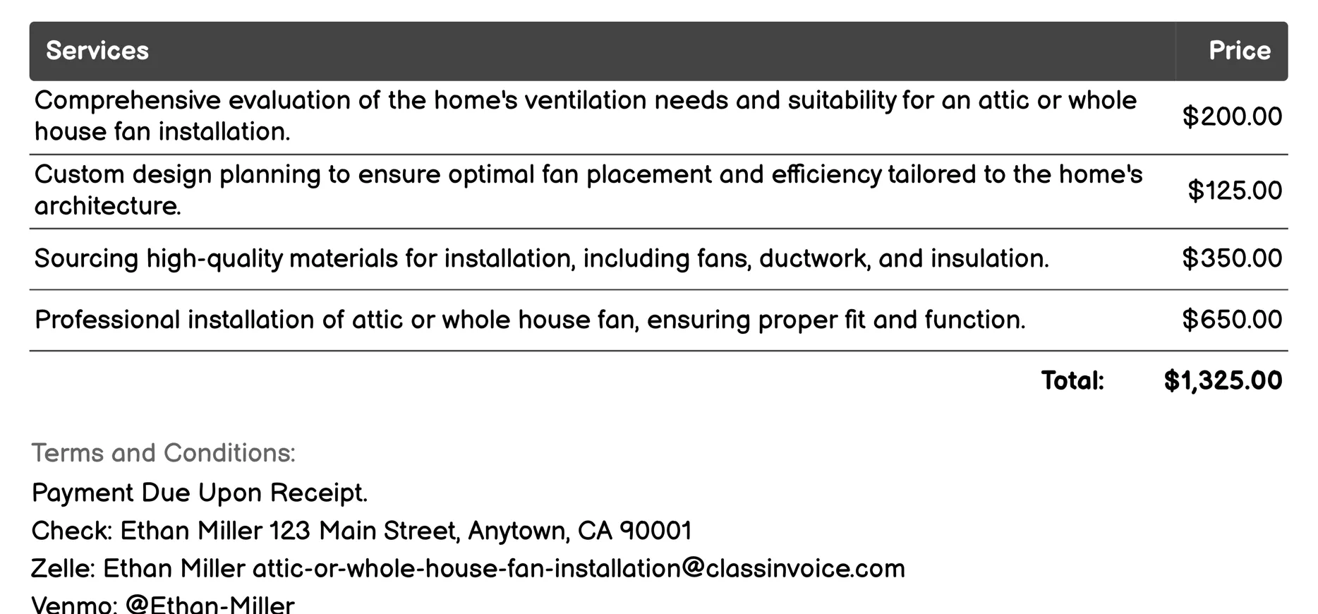 Energy-Efficient Ventilation Systems Invoice Example