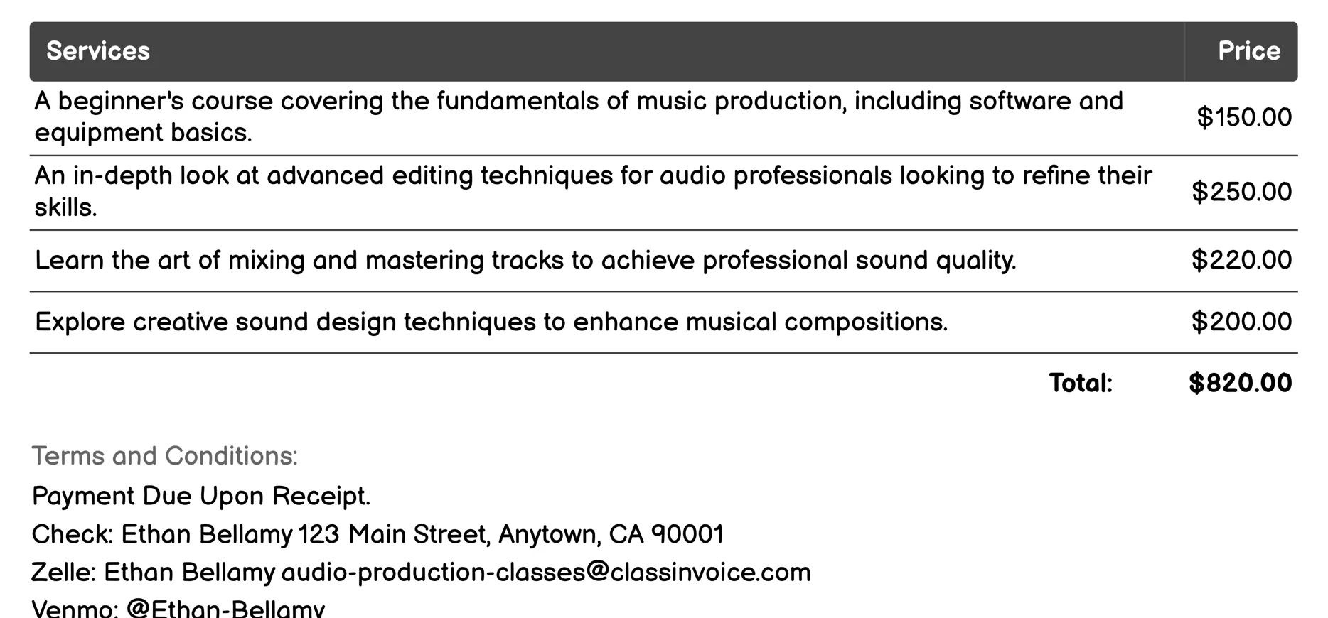 Music Production Invoice Example