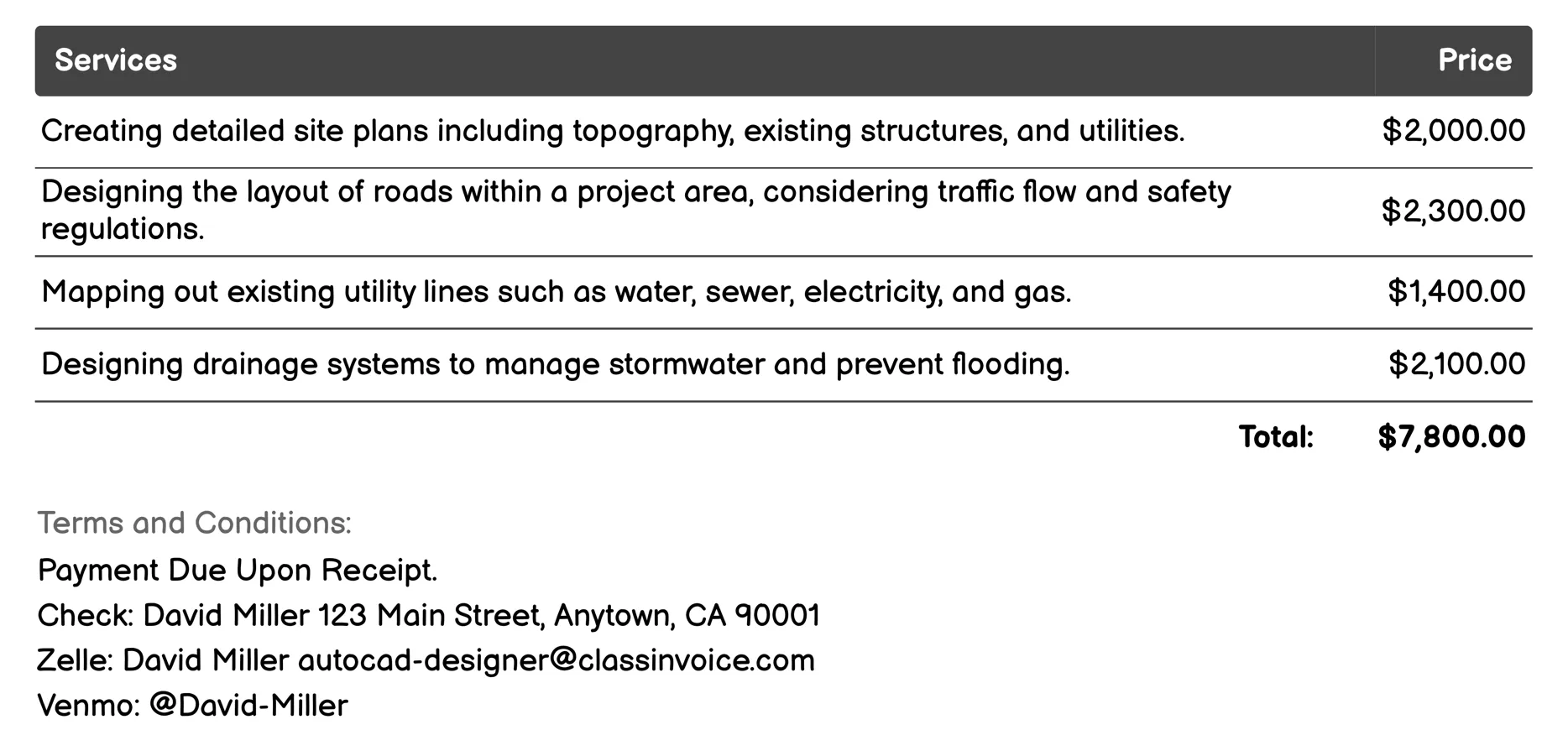 Infrastructure Design Invoice Example