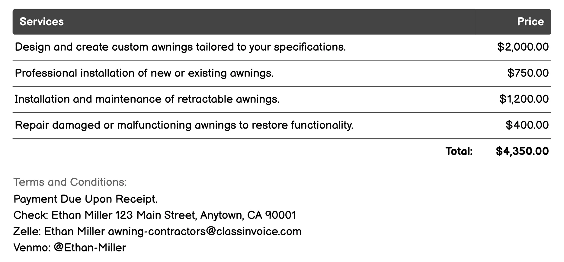 Custom Design Solutions Invoice Example