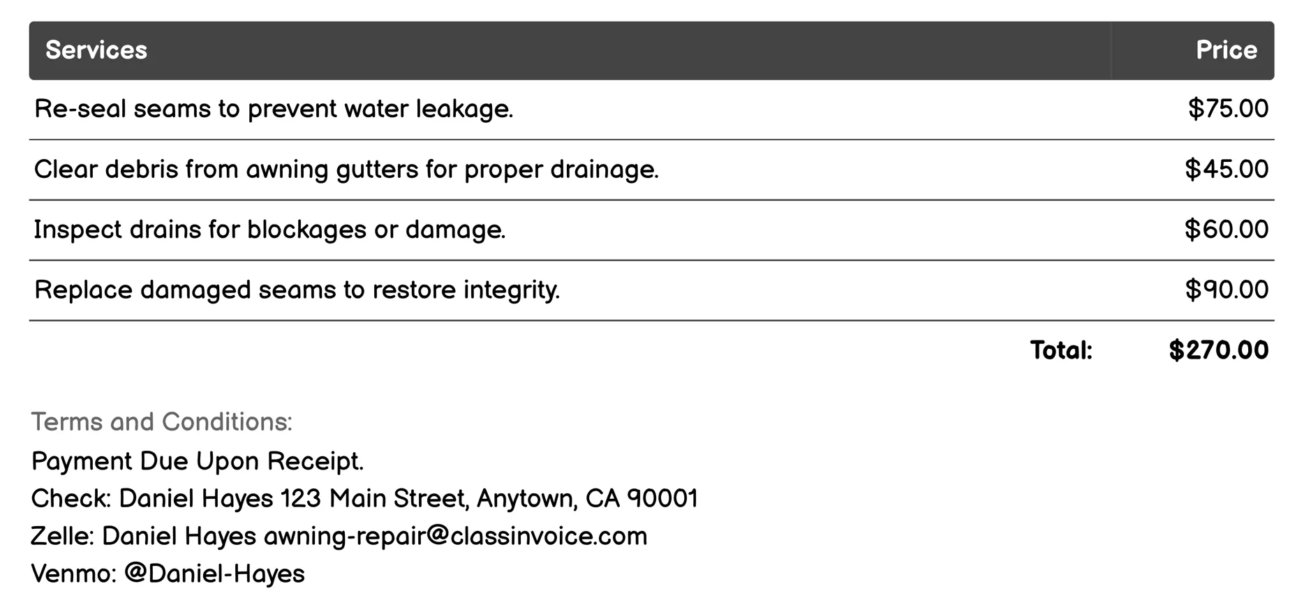Water Drainage Fix Invoice Example