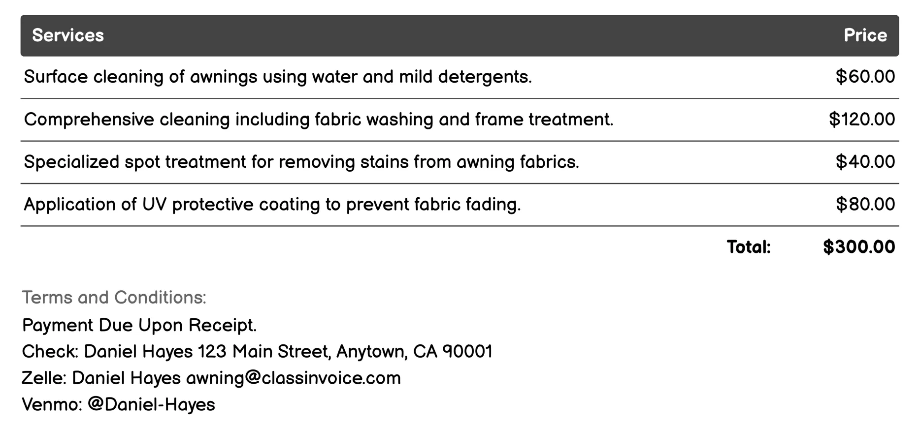 Cleaning Invoice Example