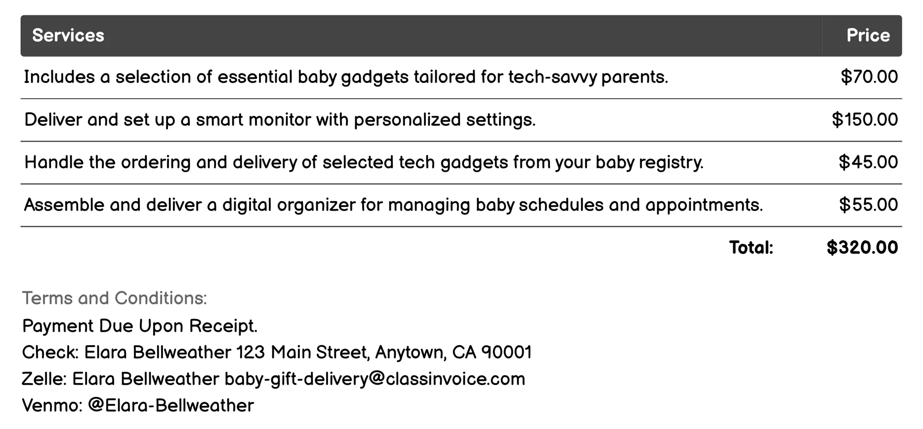 Tech-Savvy Baby Gadgets Invoice Example