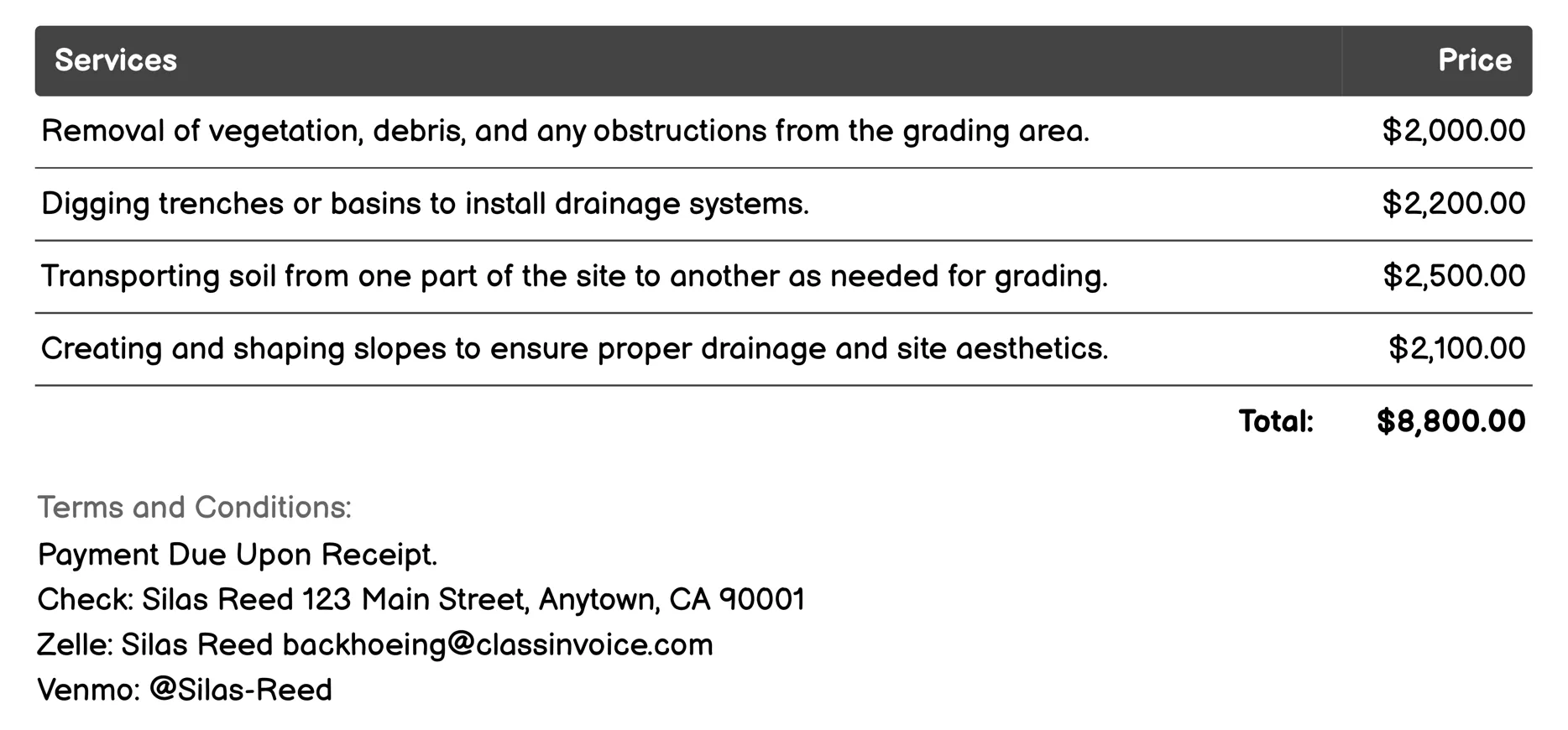 Grading Invoice Example