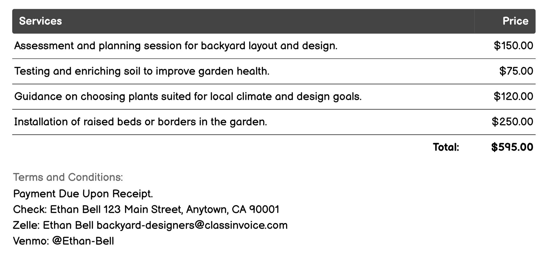 Garden Maintenance Services Invoice Example