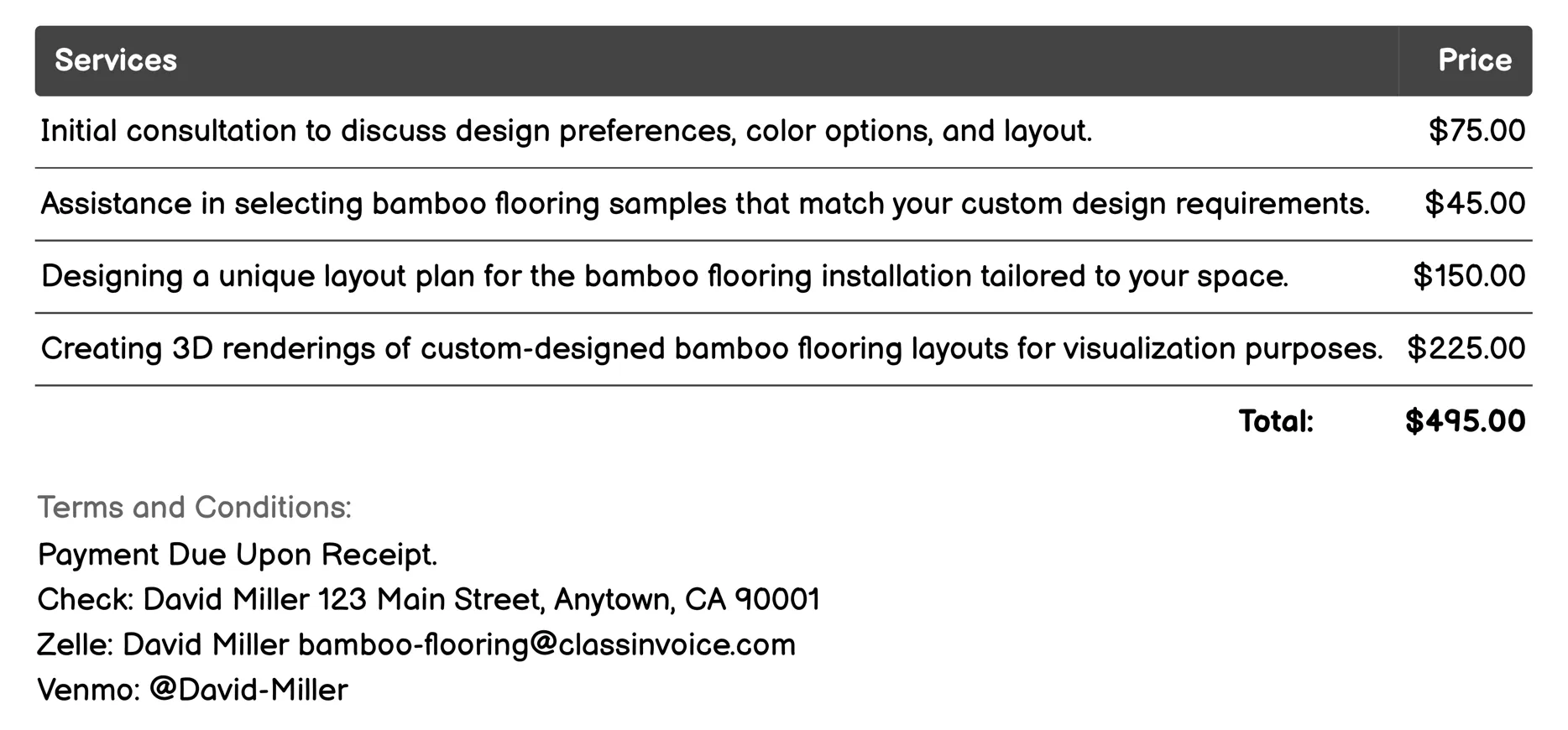 Custom Design Services Invoice Example