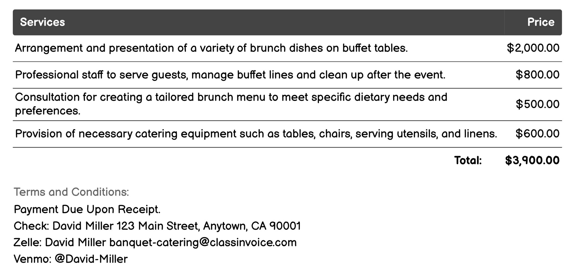 Brunches Invoice Example