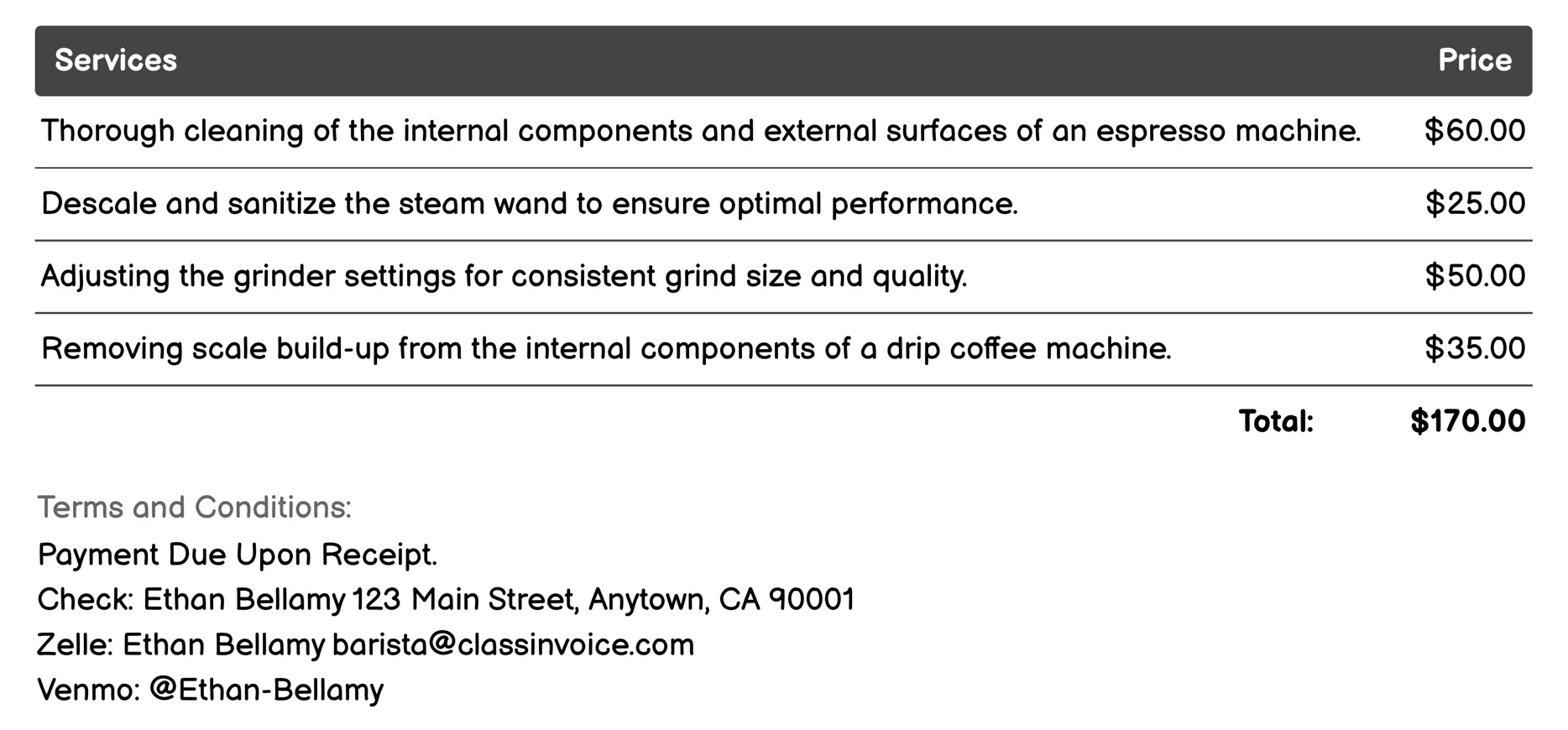 Machine Maintenance Invoice Example