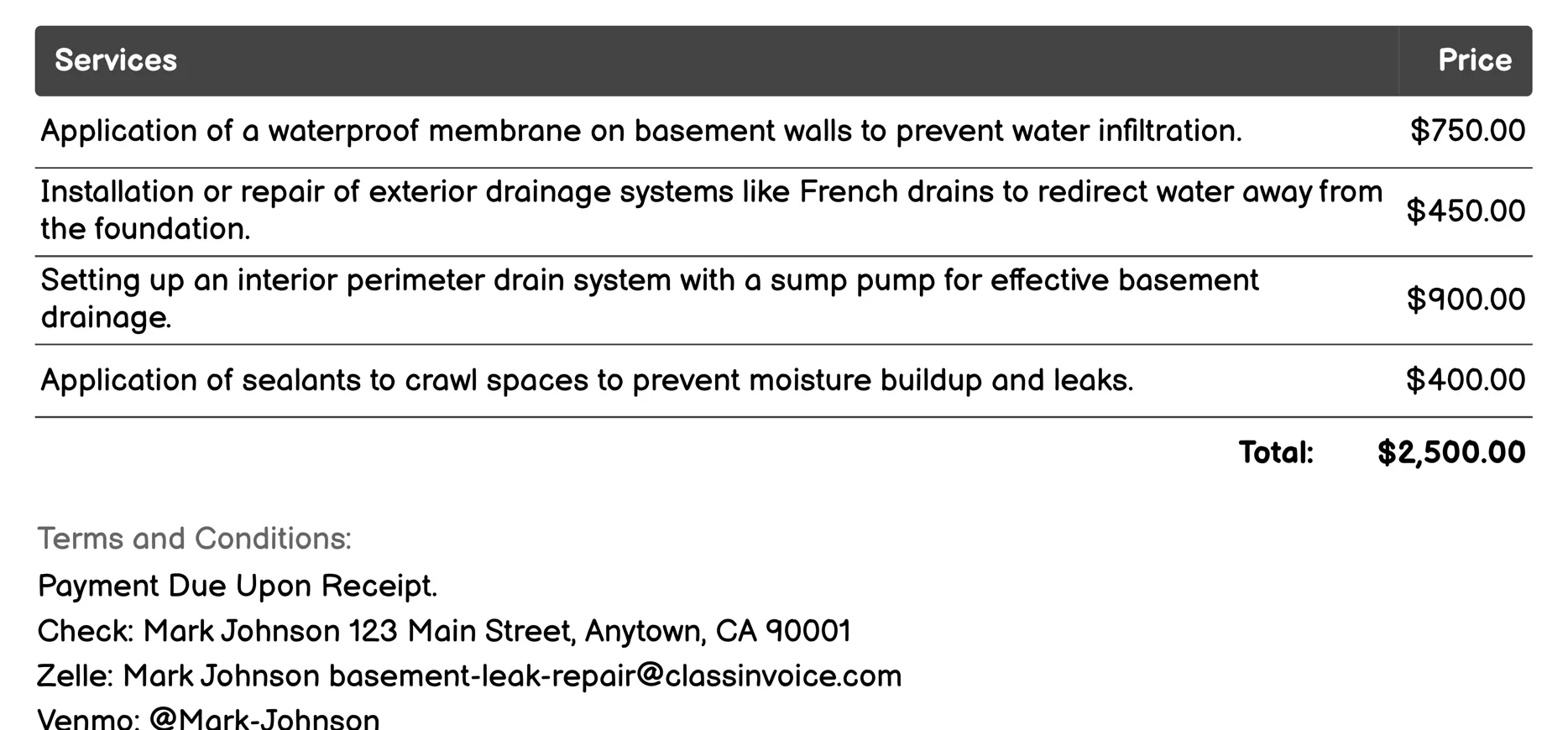 Foundation Sealant Application Invoice Example