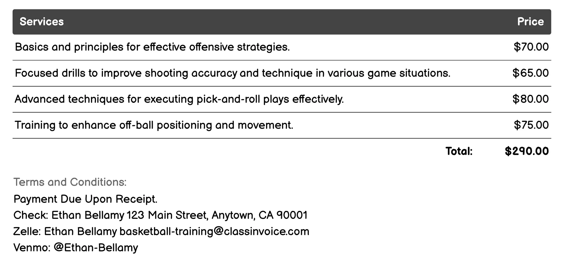Offensive Play Strategies Invoice Example