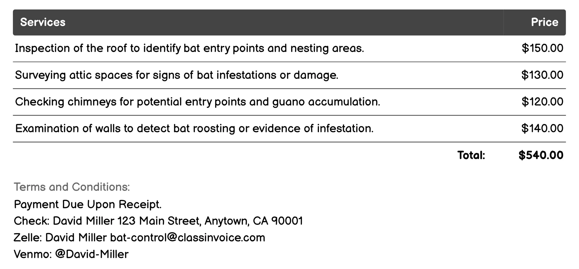 Inspection Services Invoice Example