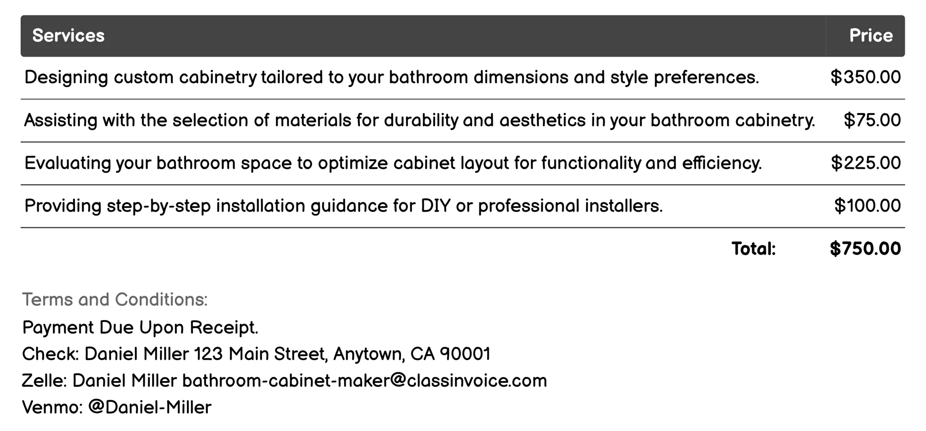 Bathroom Remodeling Consultation Invoice Example
