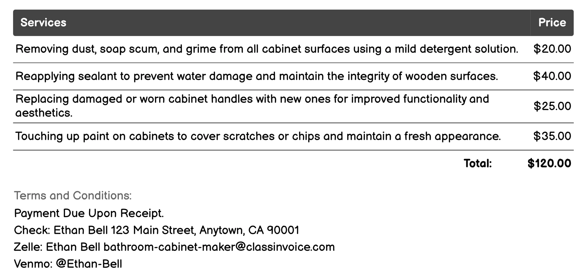 Maintenance and Cleaning Tips Invoice Example