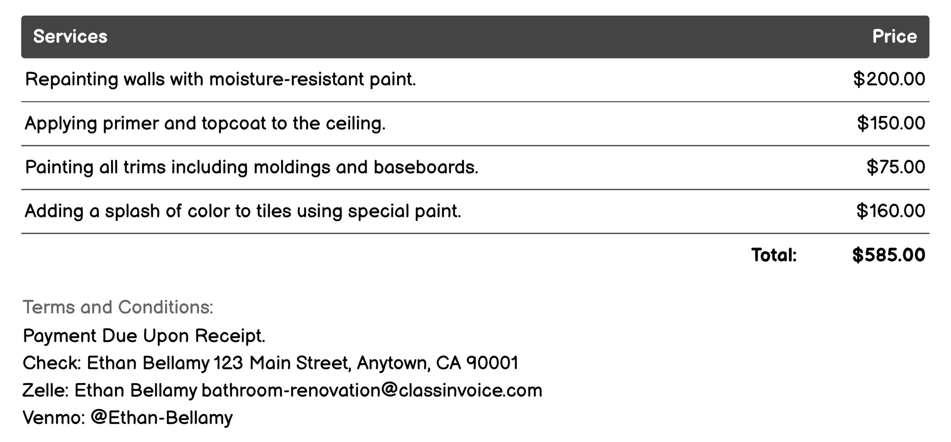 Painting Invoice Example