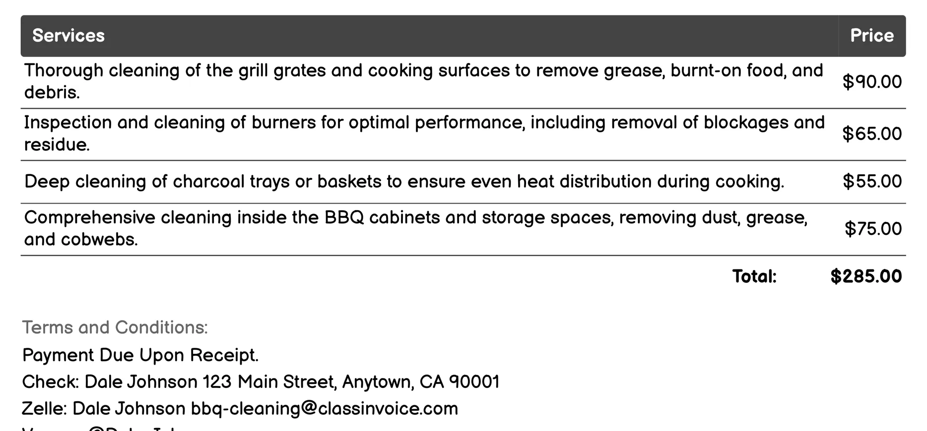 Deep Cleaning Invoice Example