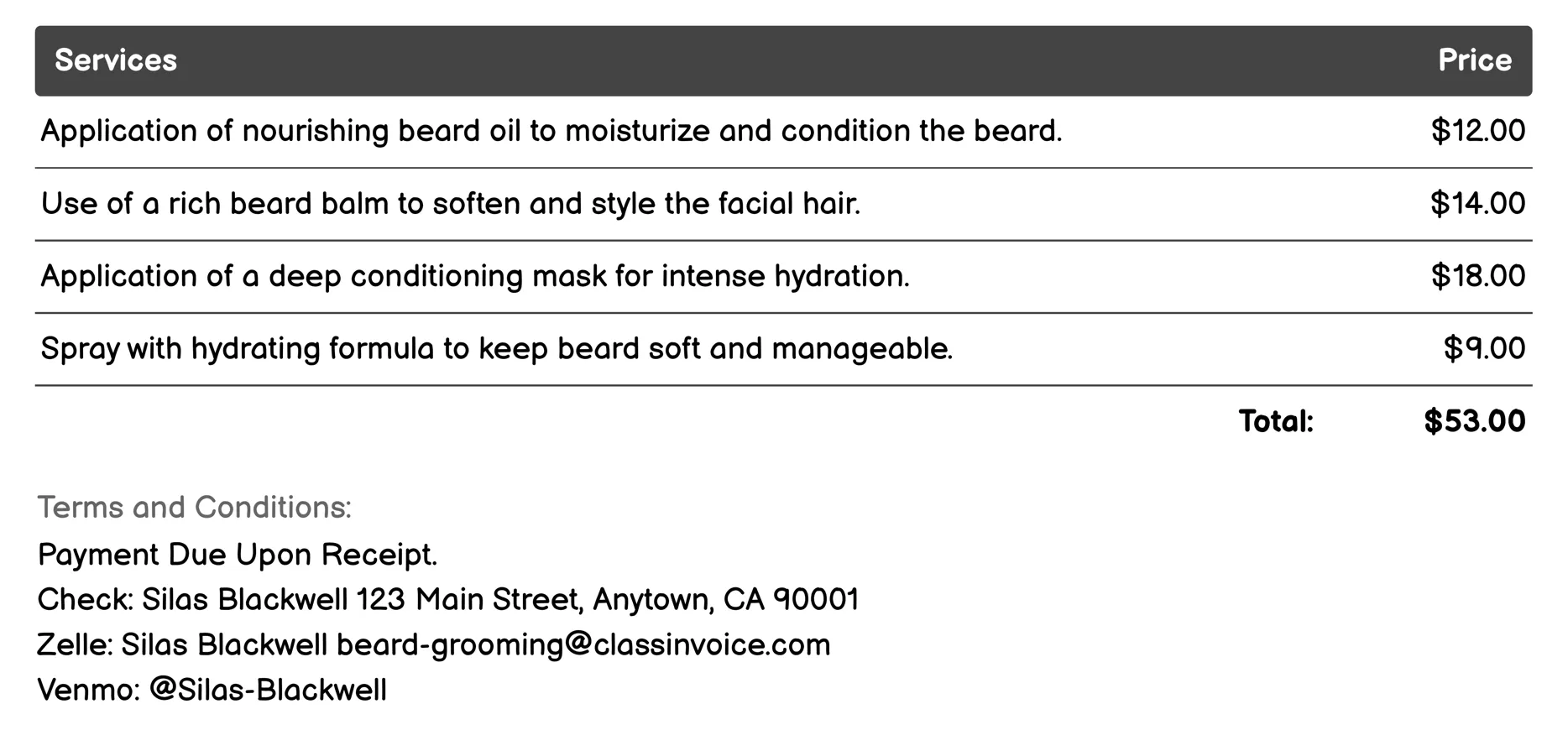 Conditioning Invoice Example