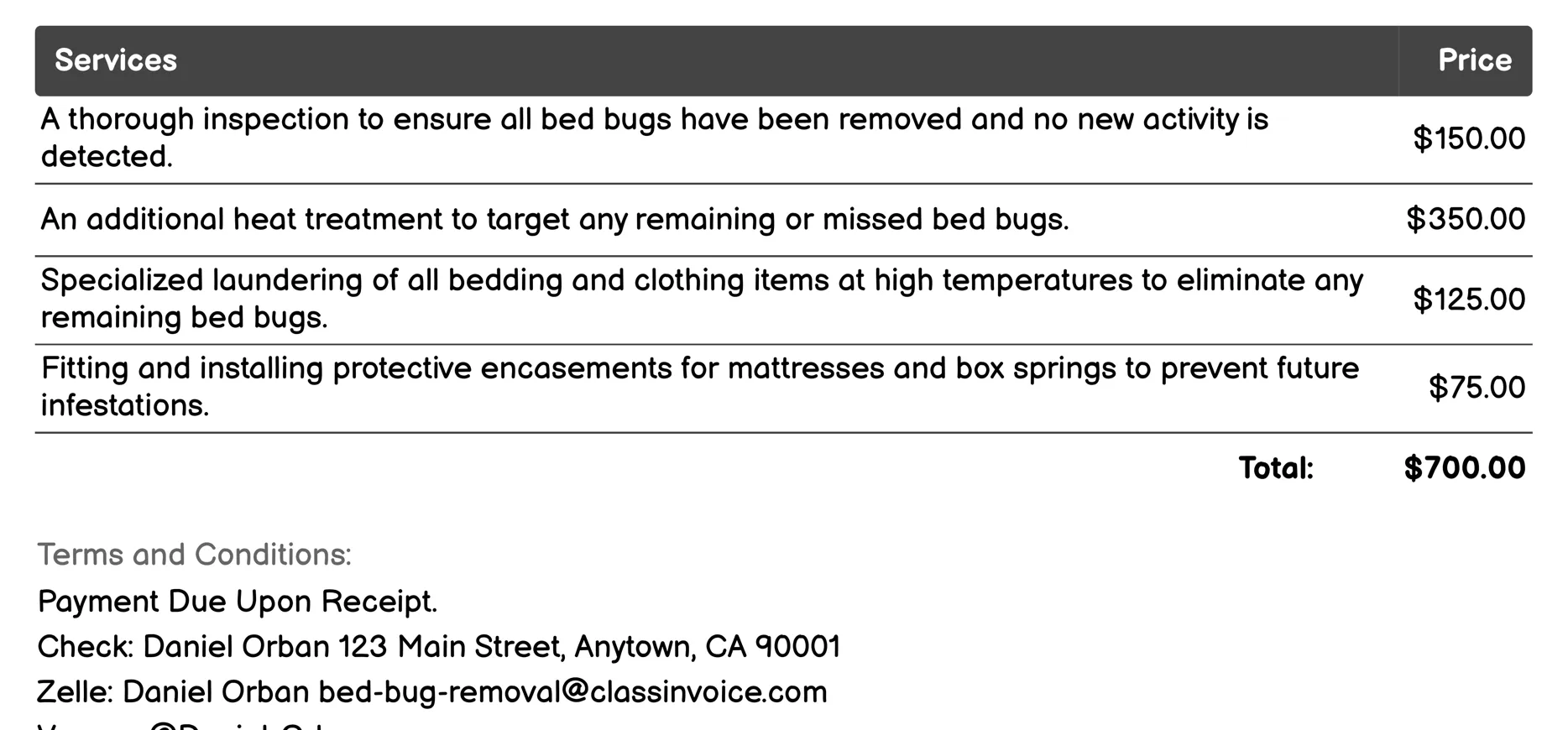 Follow-up Services Invoice Example