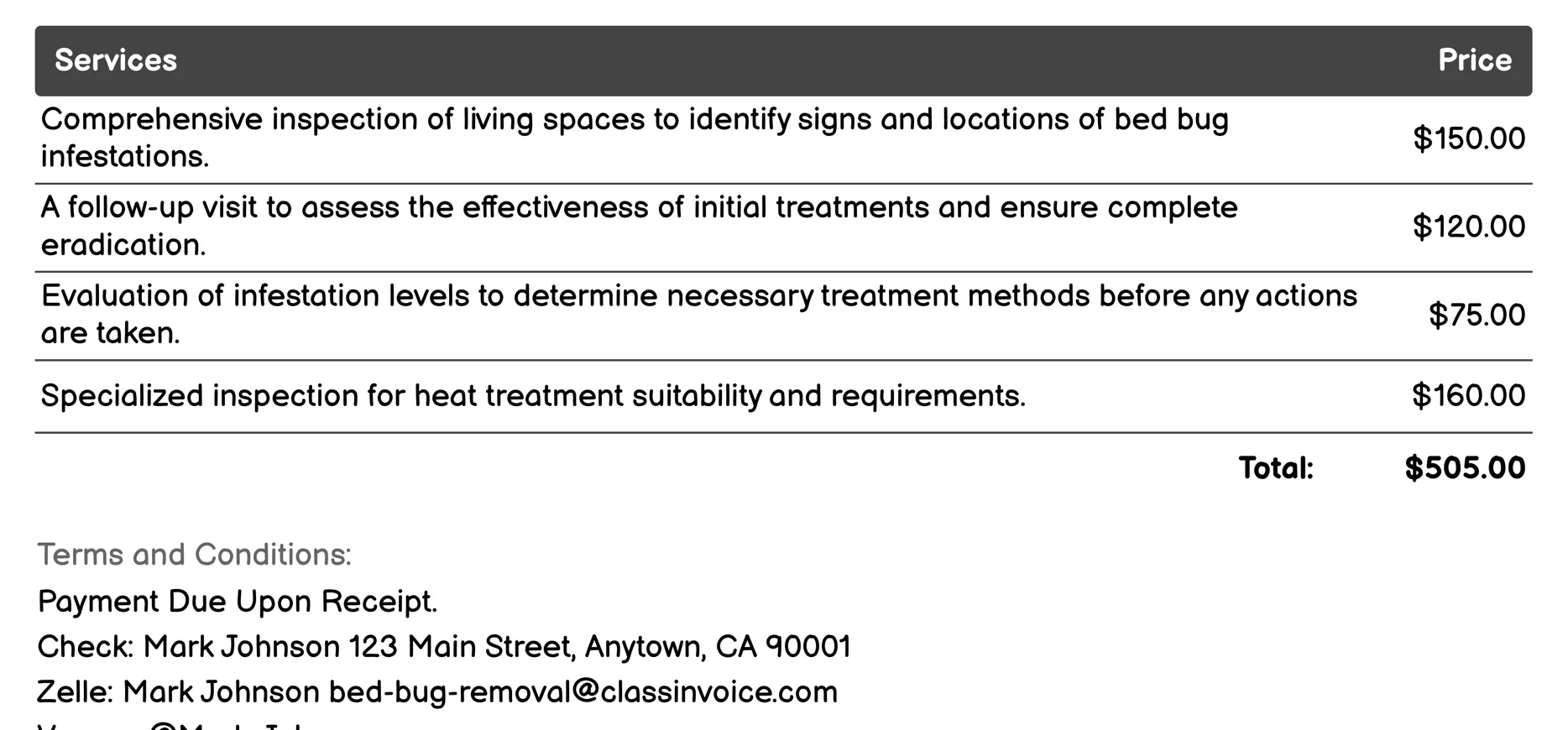 Inspection Services Invoice Example