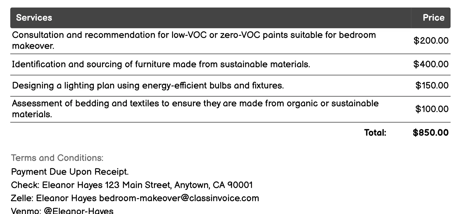 Sustainability Consultation Invoice Example