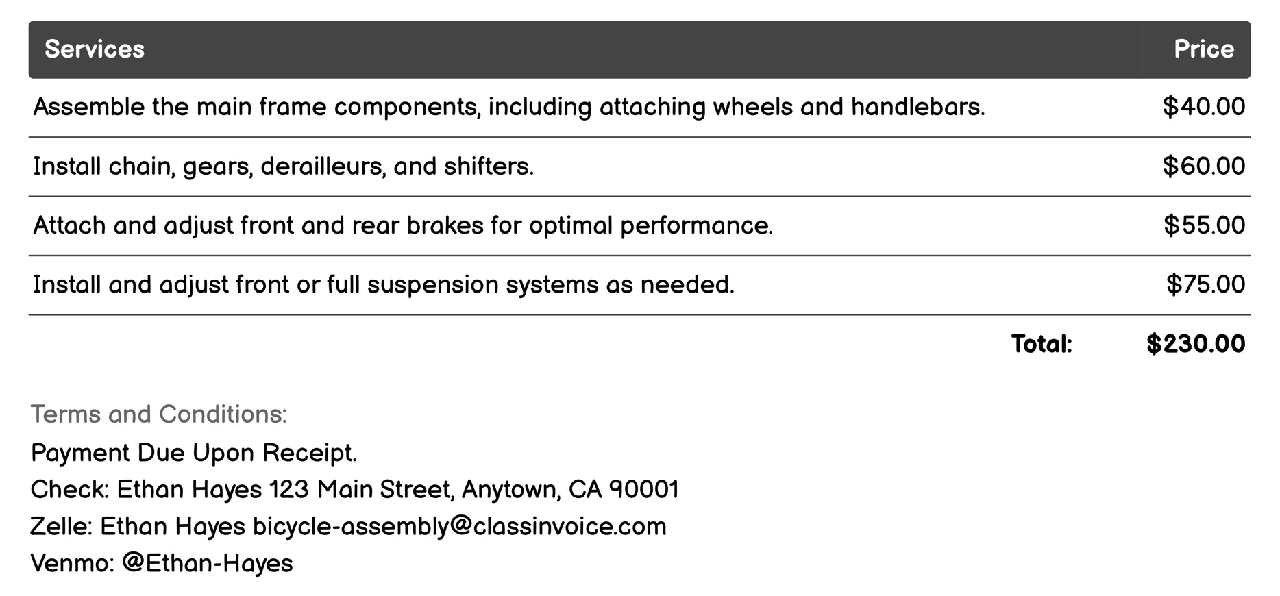 Bike Conversion Service Invoice Example