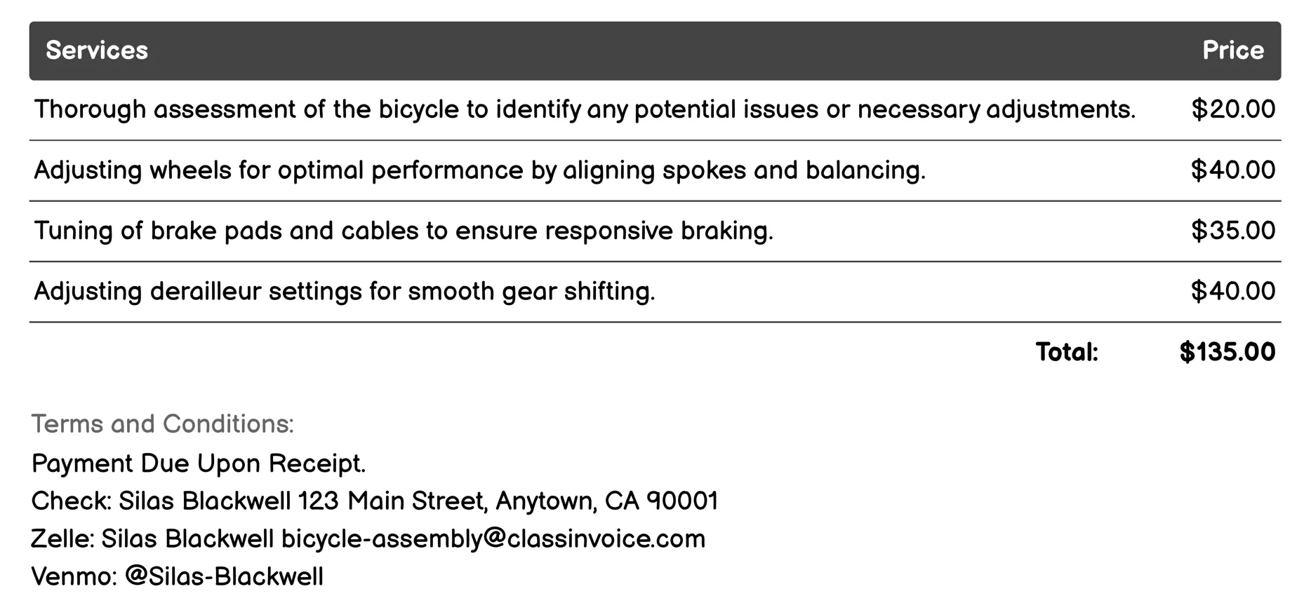 Professional Tuning Invoice Example