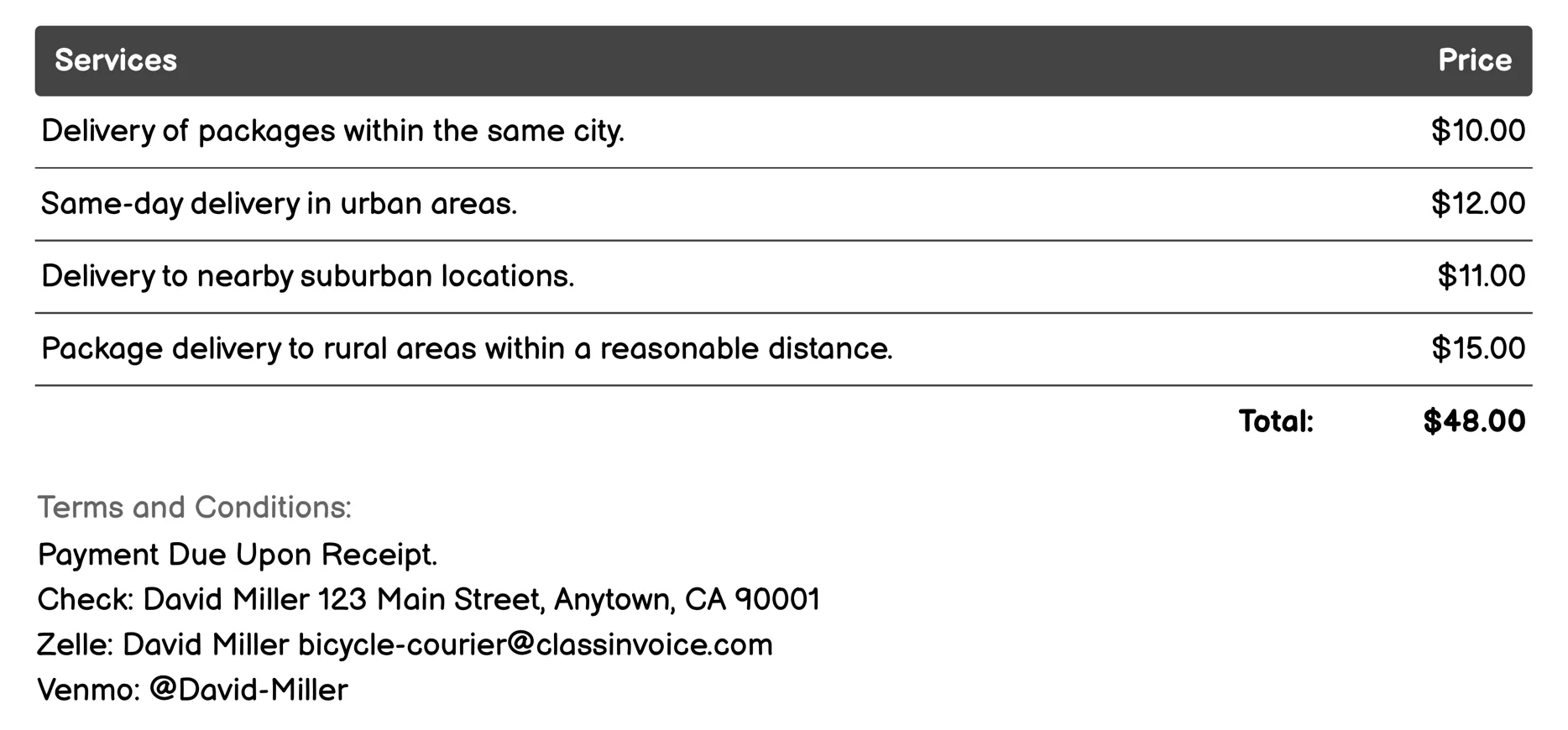 E-commerce Shipping Invoice Example