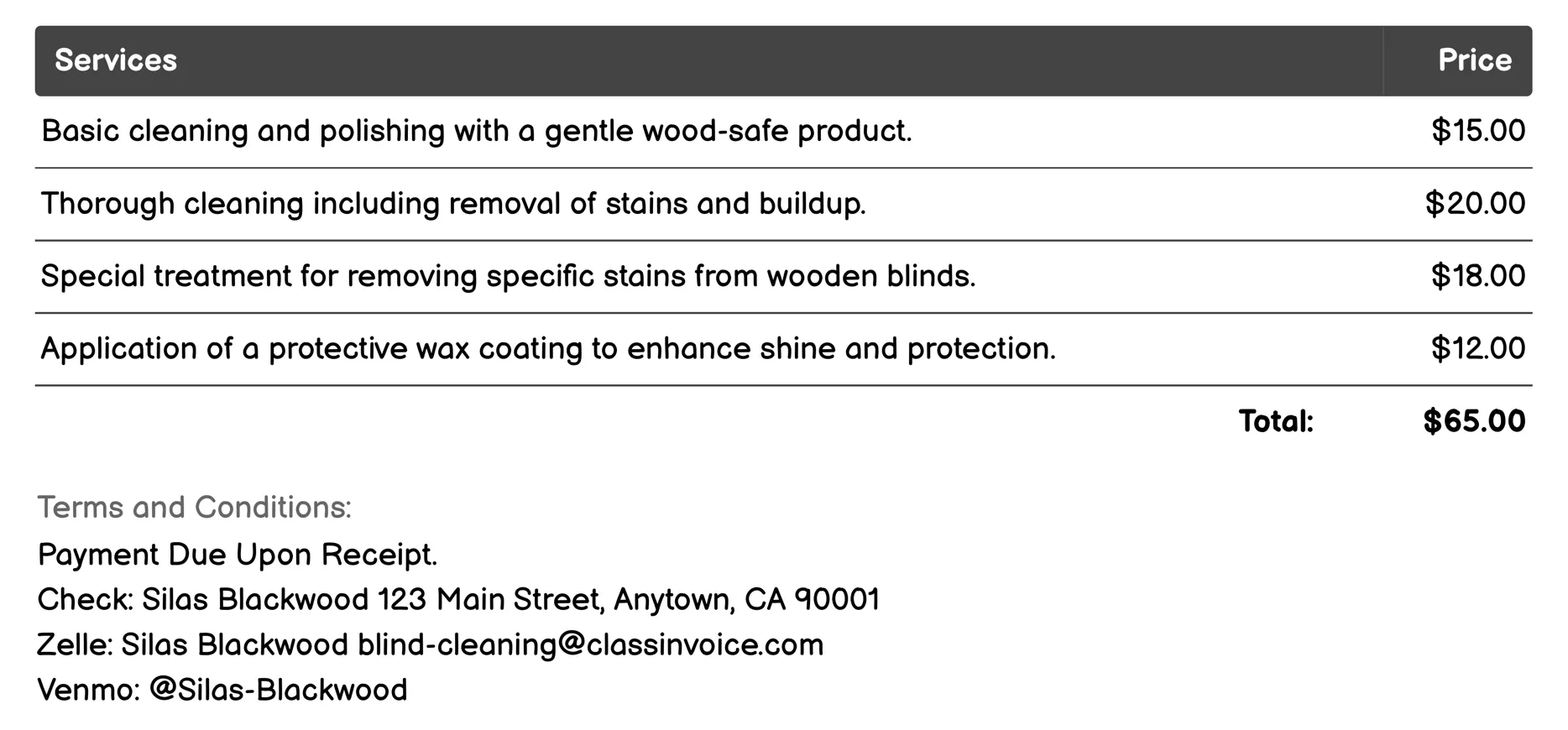 Wooden Blind Polish Invoice Example