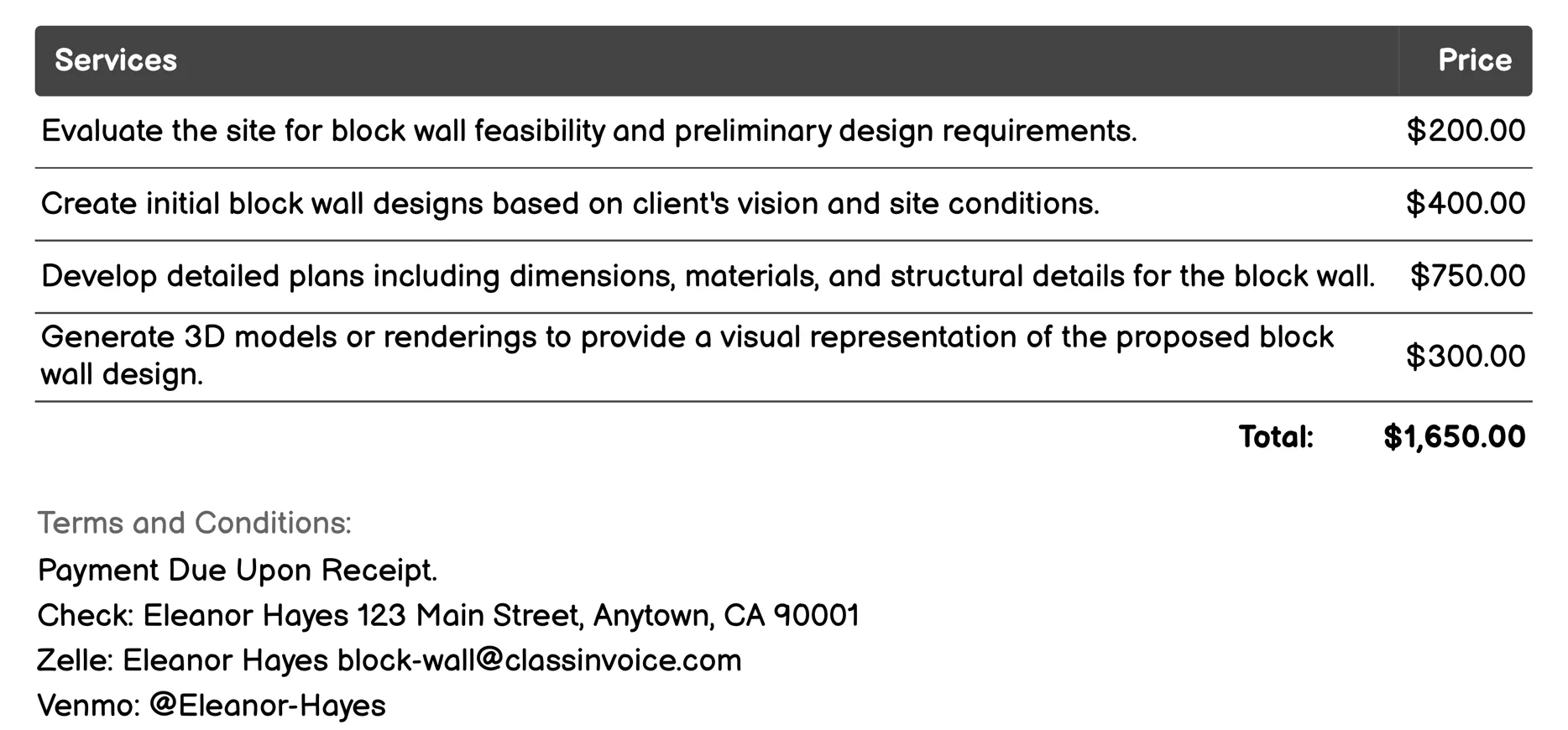 Design Consultation Invoice Example