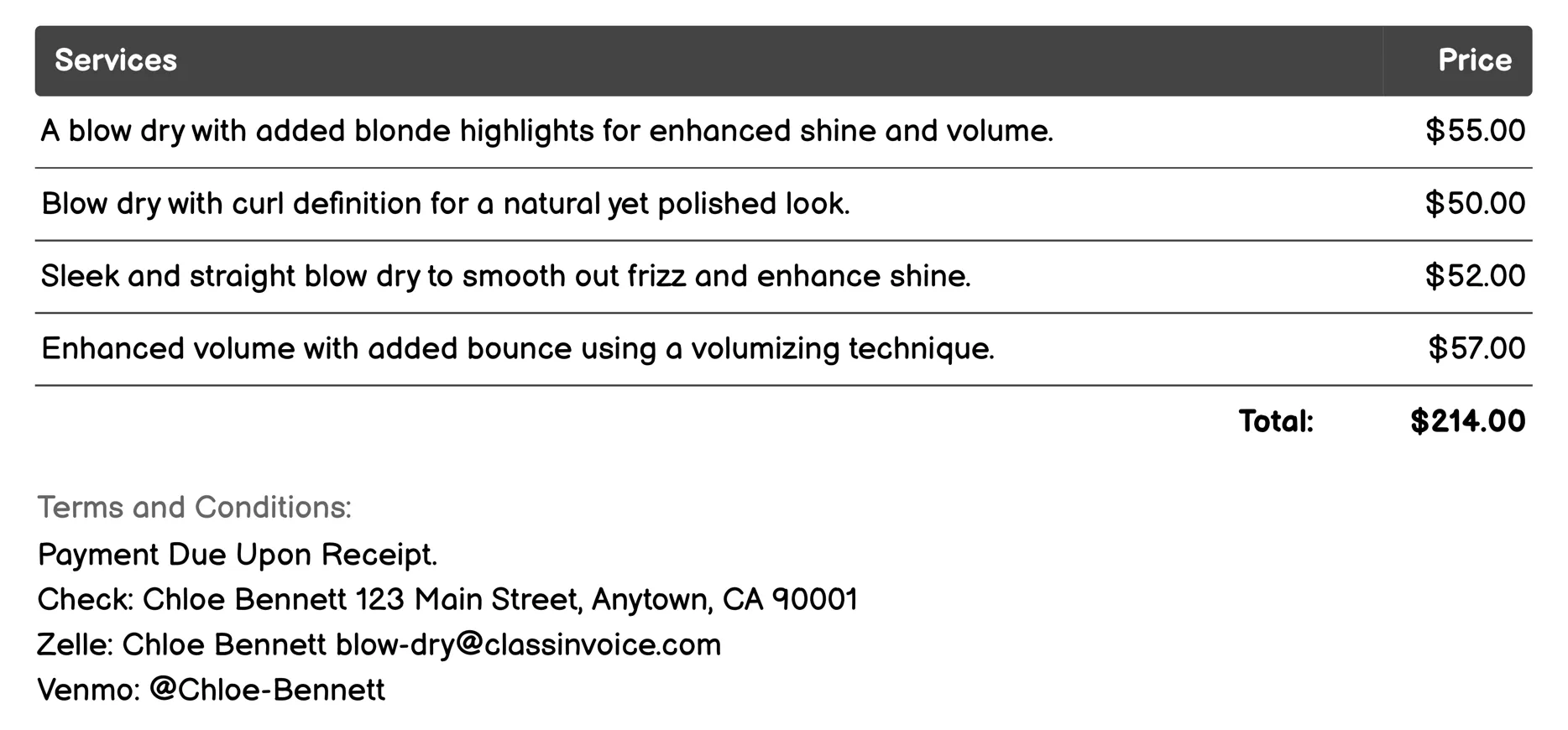 Heat Protectant Service Invoice Example
