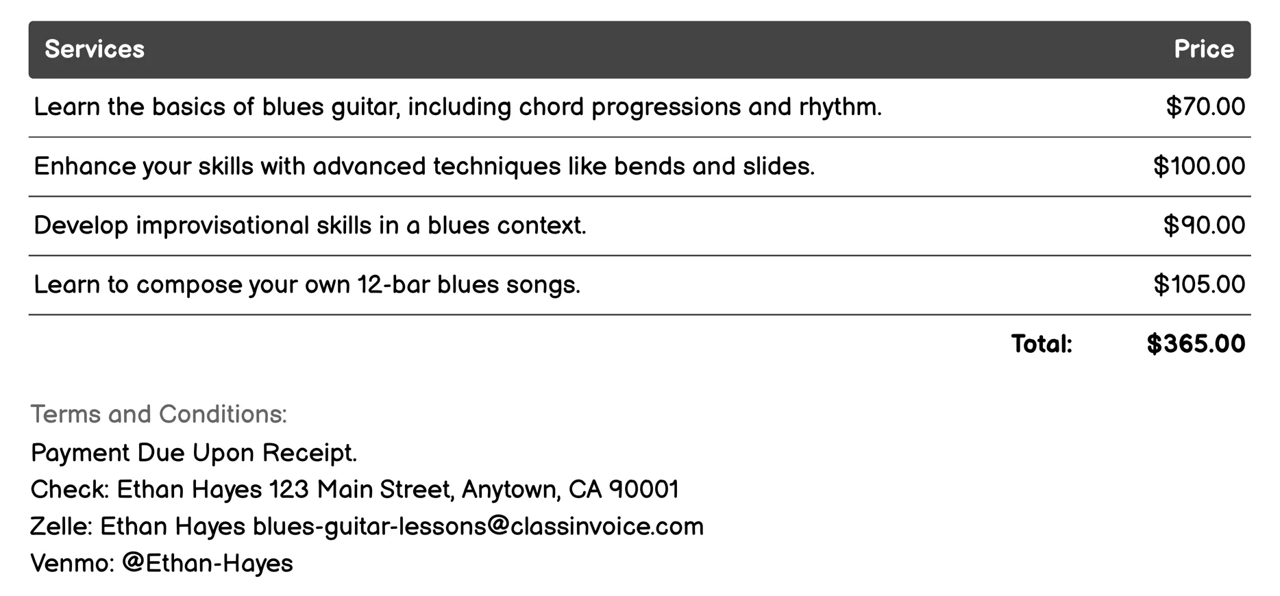 Workshops Invoice Example
