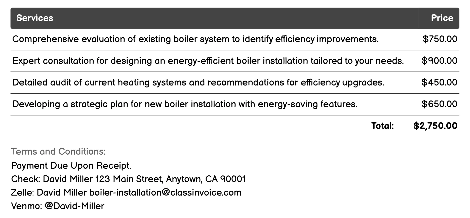 Energy Efficiency Consultation Invoice Example
