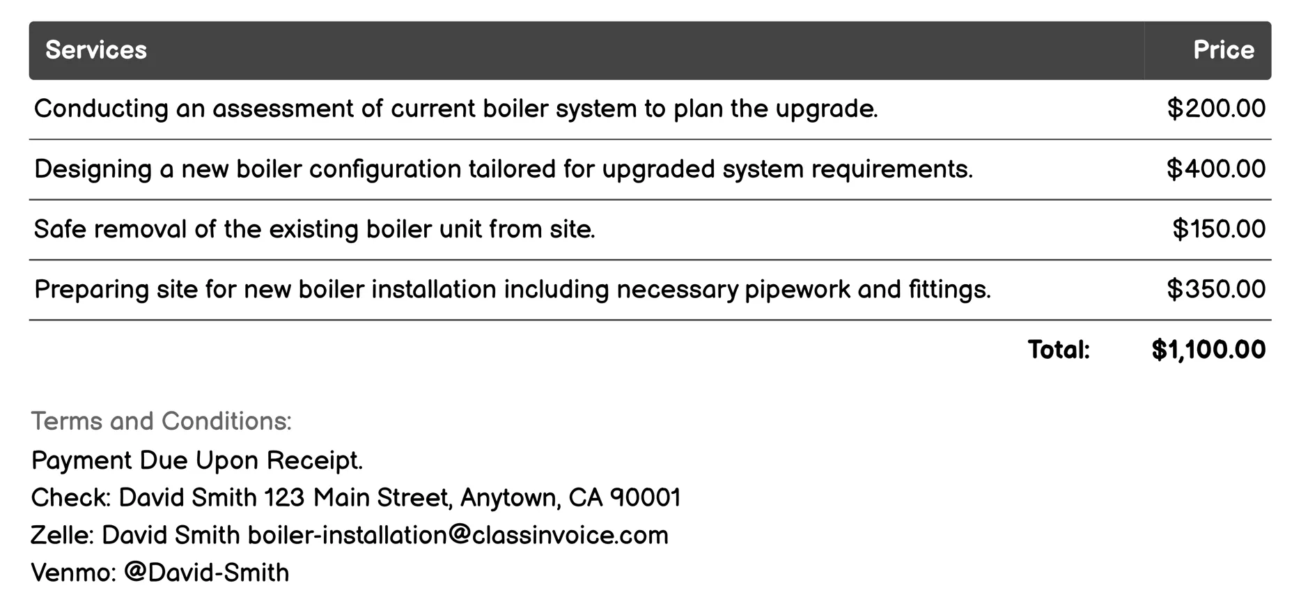 System Upgrade Invoice Example