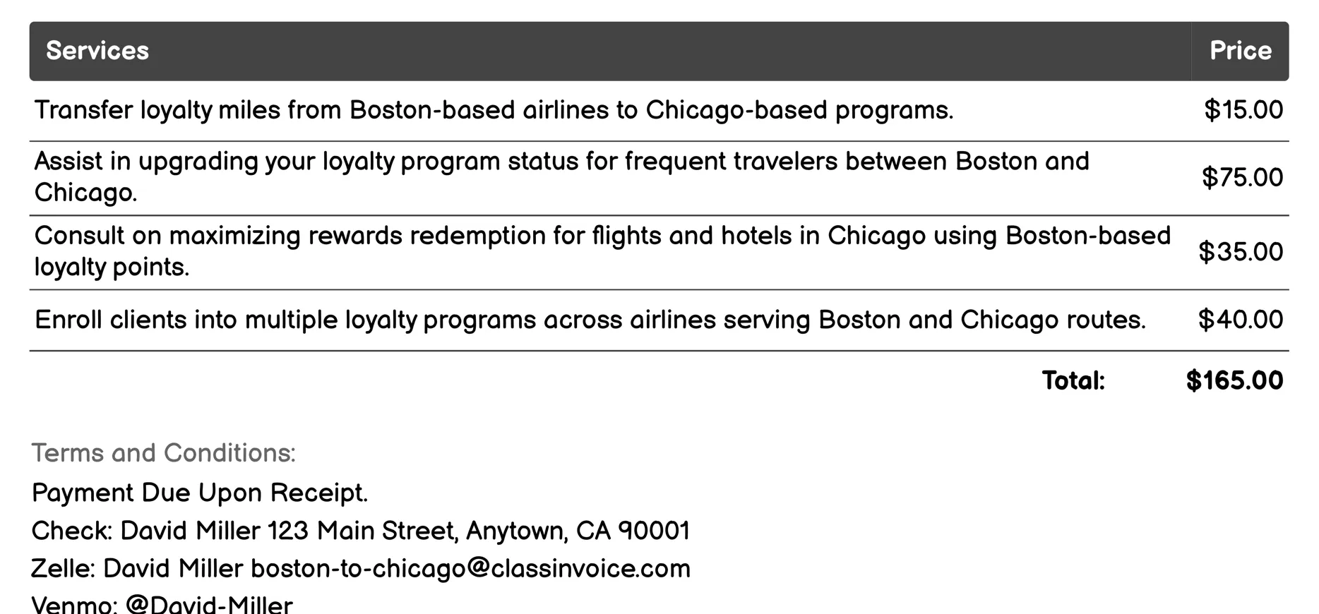 Loyalty Programs Invoice Example