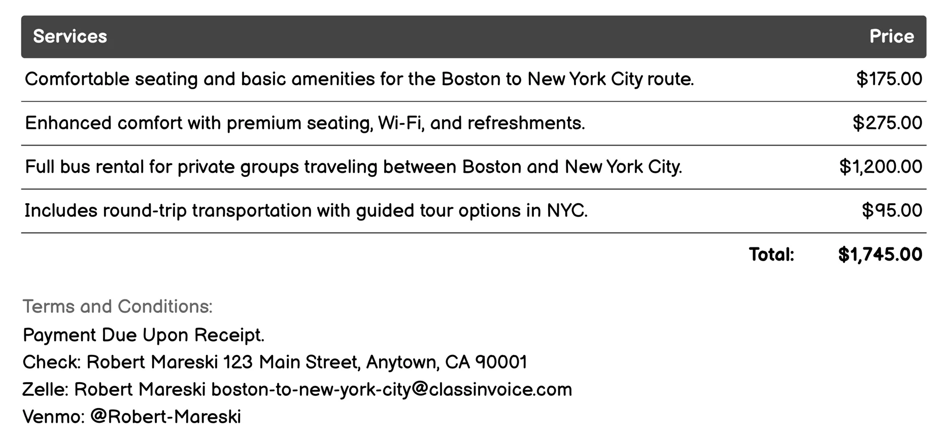 Coach Bus Invoice Example