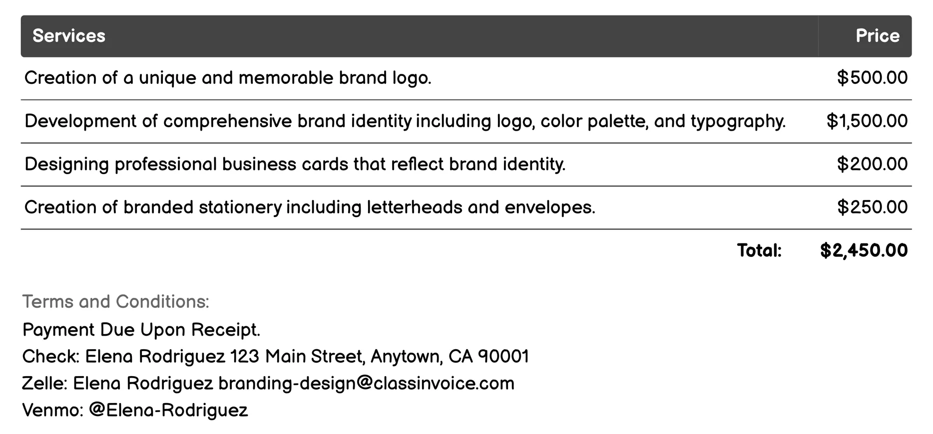 Advertising and Promotional Material Design Invoice Example