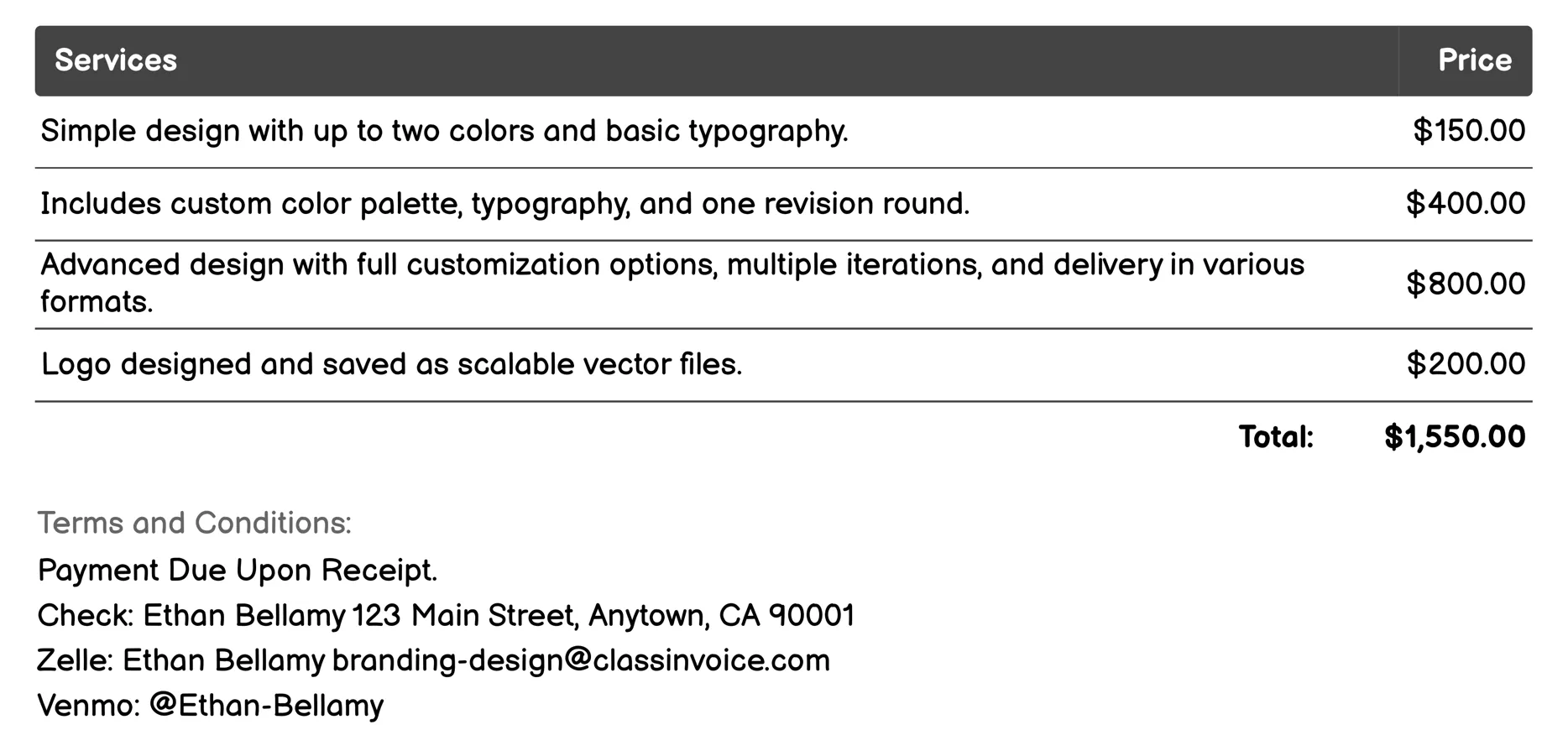 Logo Design Invoice Example