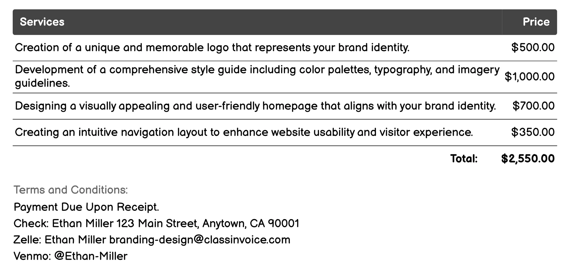 Website Branding Invoice Example