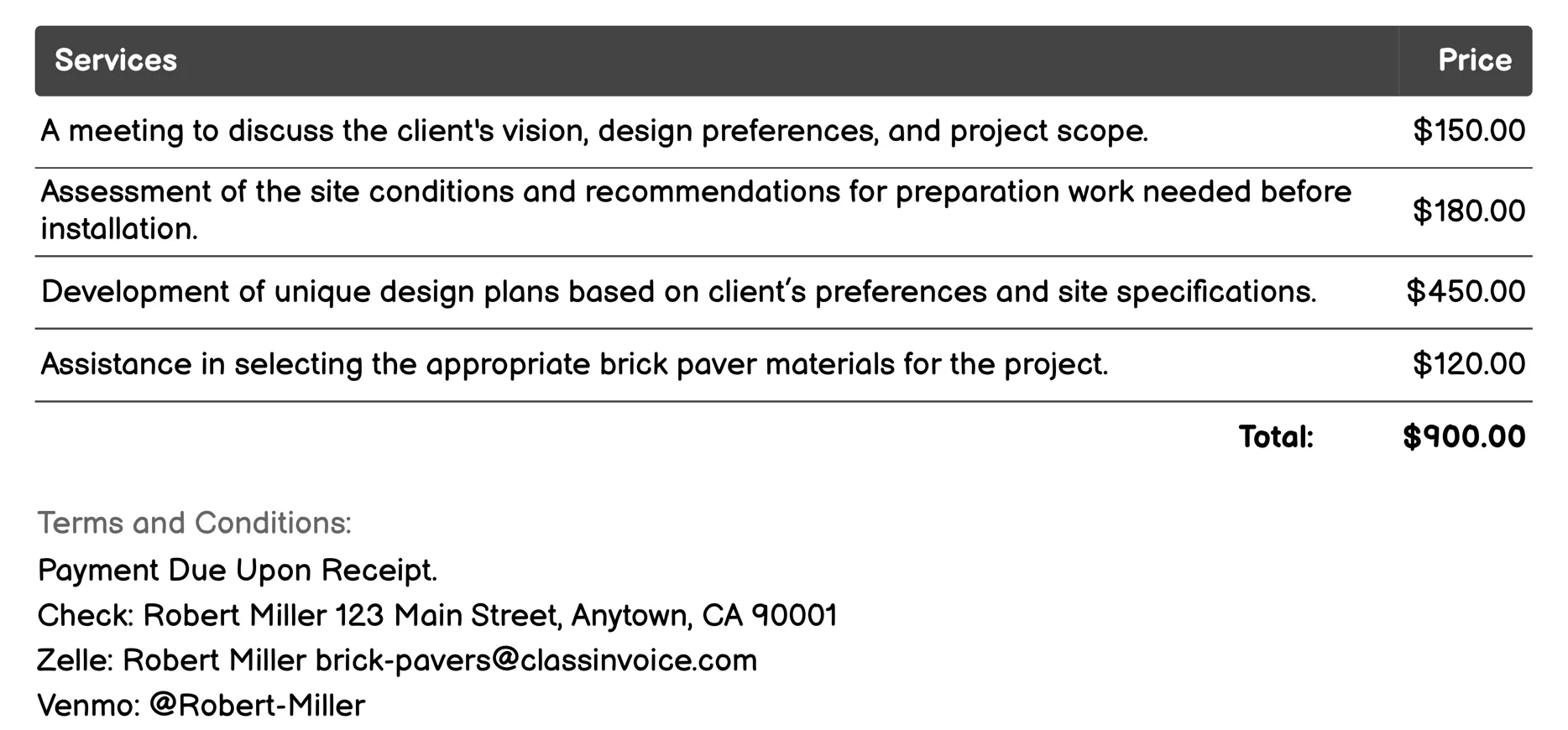Custom Design Consultation Invoice Example