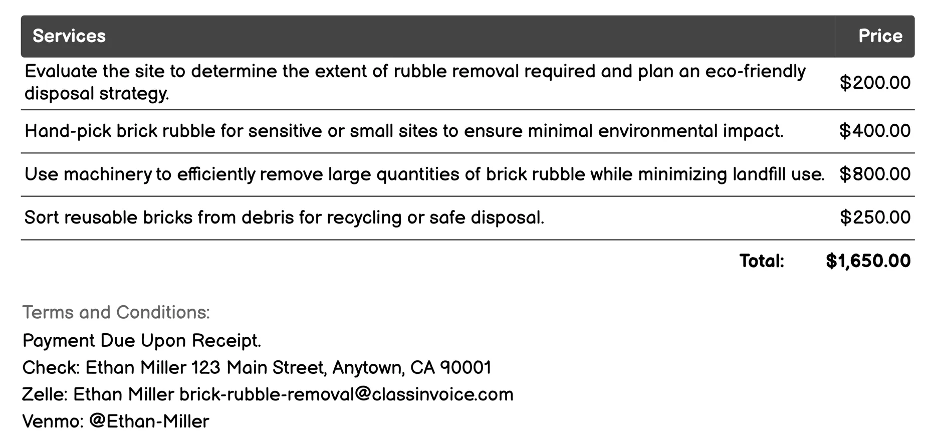 Eco-Friendly Disposal Invoice Example