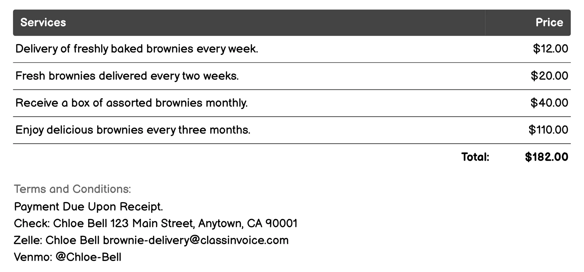 Subscription Service Invoice Example