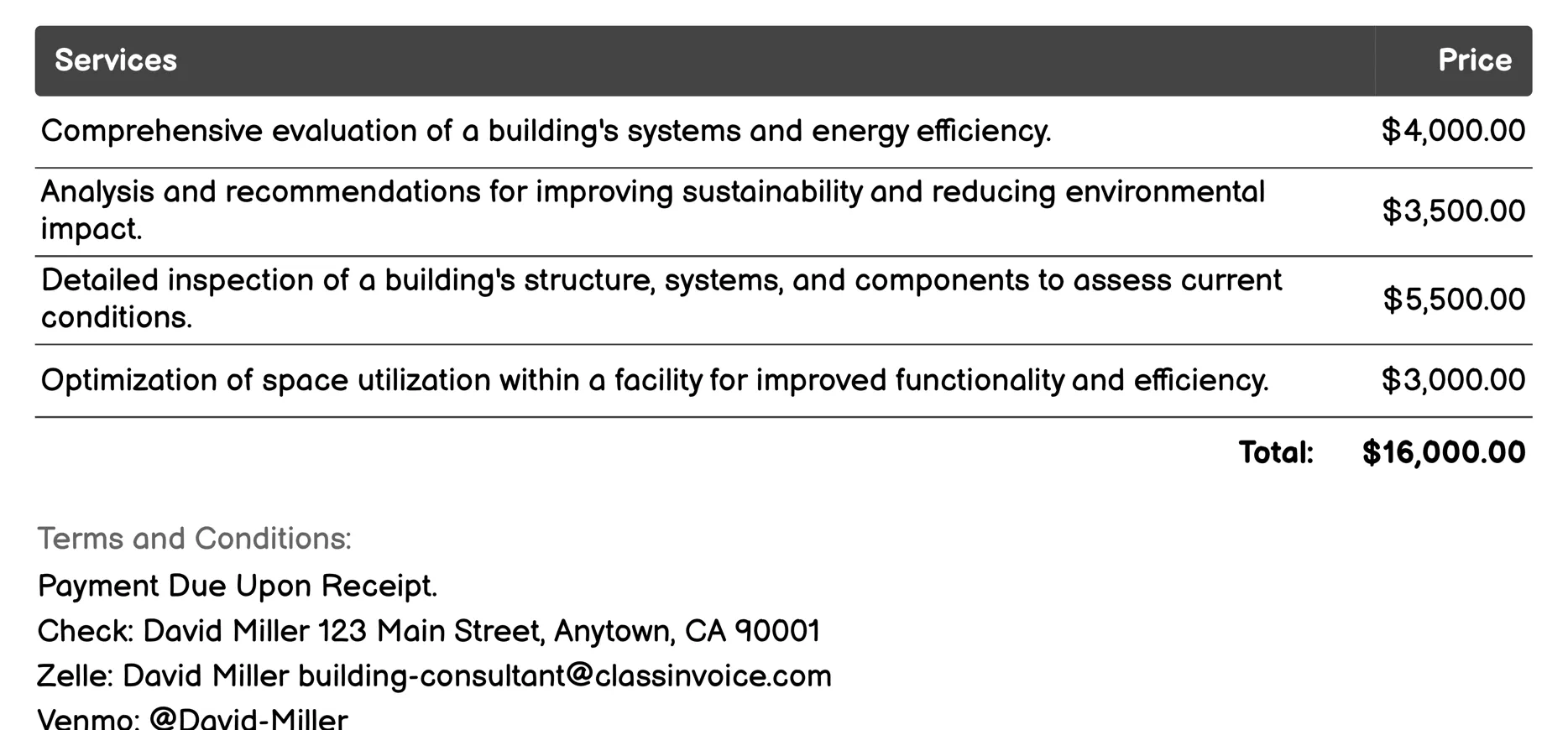 Facilities Management Consulting Invoice Example