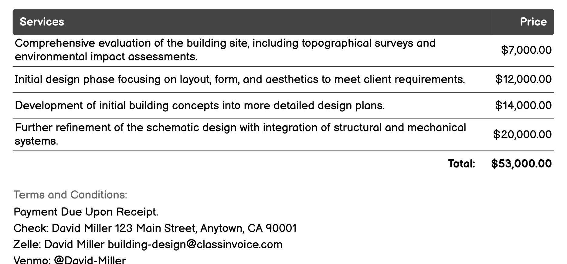 Architectural Design Invoice Example