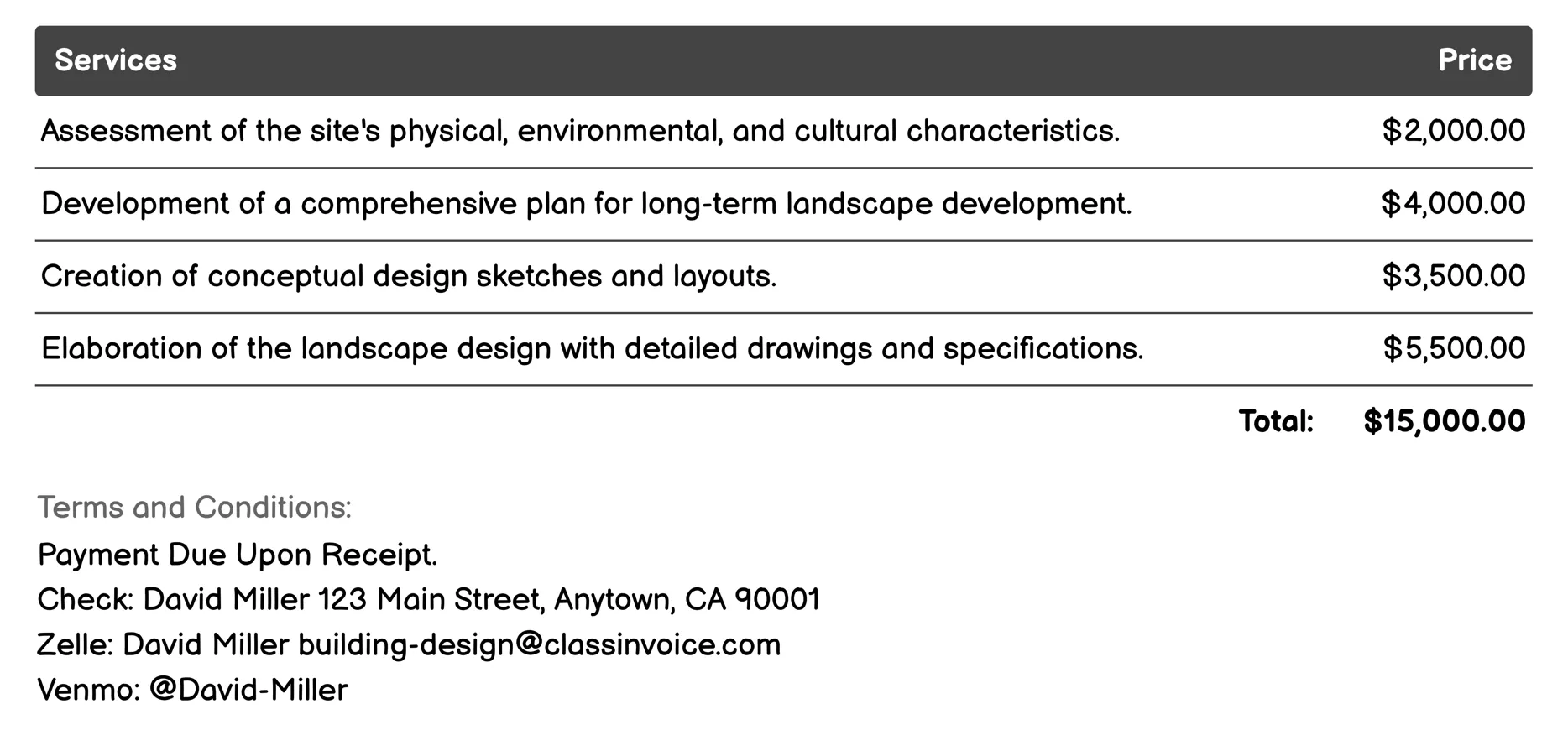 Landscape Architecture Invoice Example