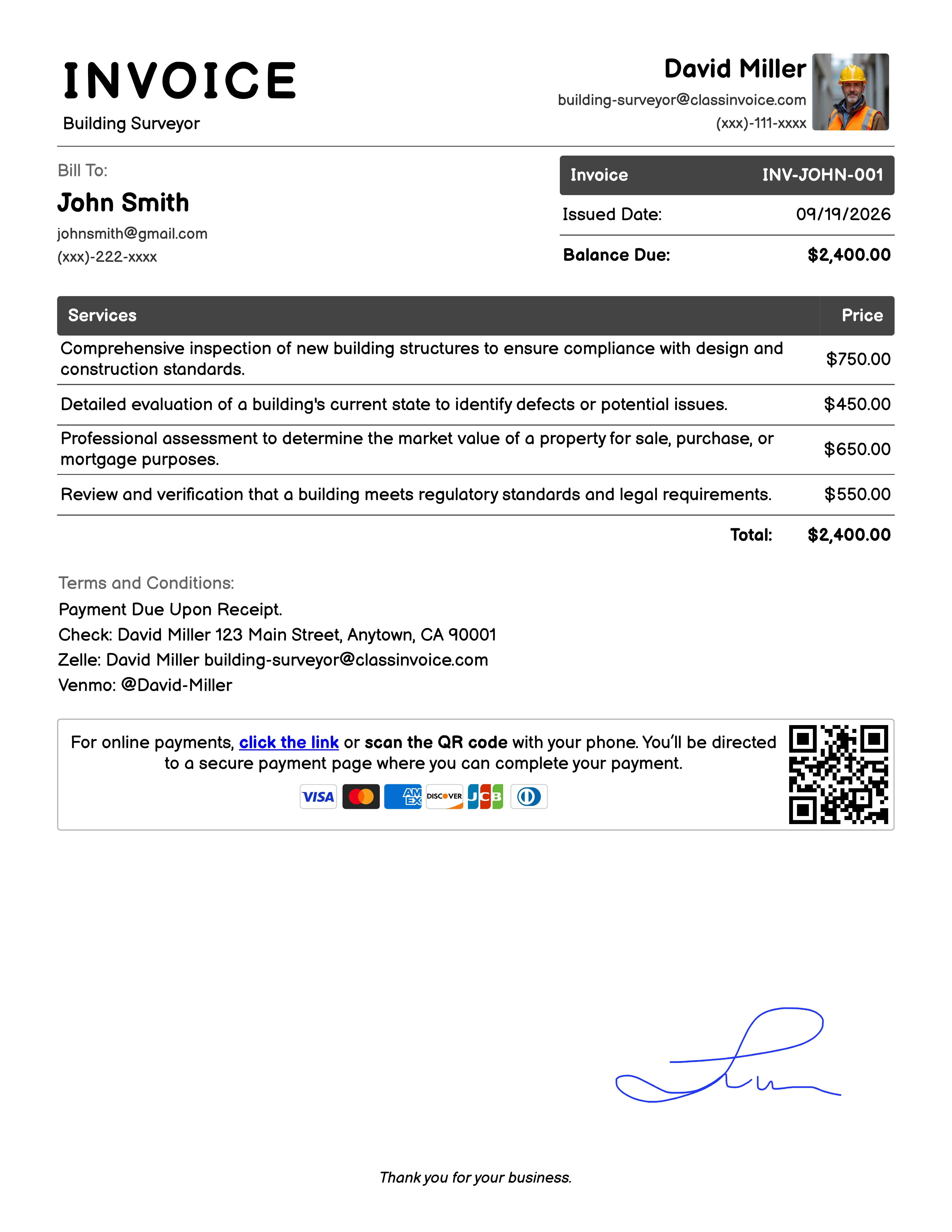 Building Surveyor Invoice Example