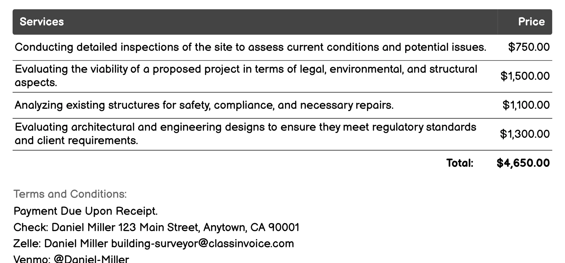 Project Management Invoice Example