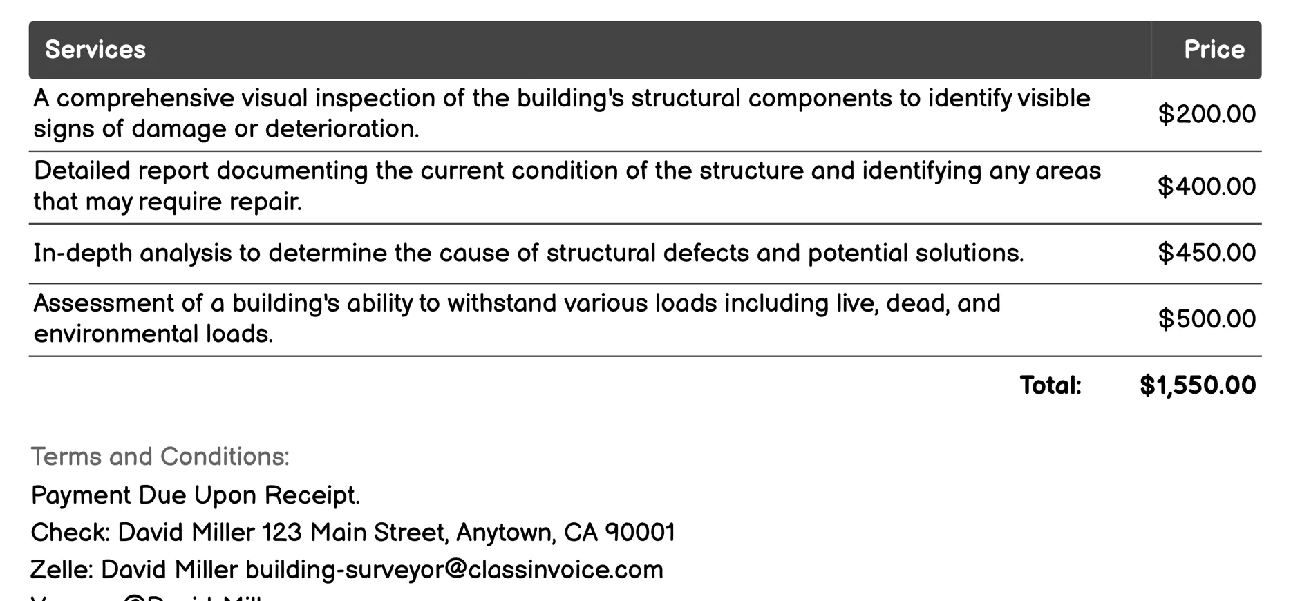 Structural Integrity Assessments Invoice Example