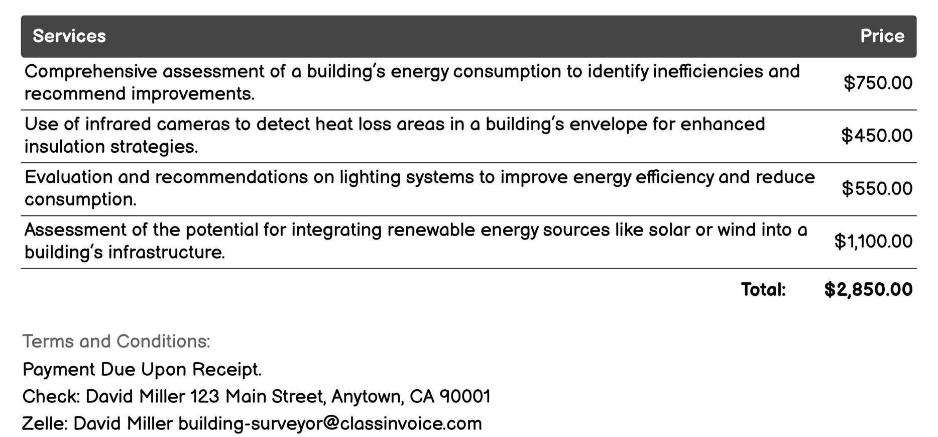 Sustainability and Energy Efficiency Consultations Invoice Example