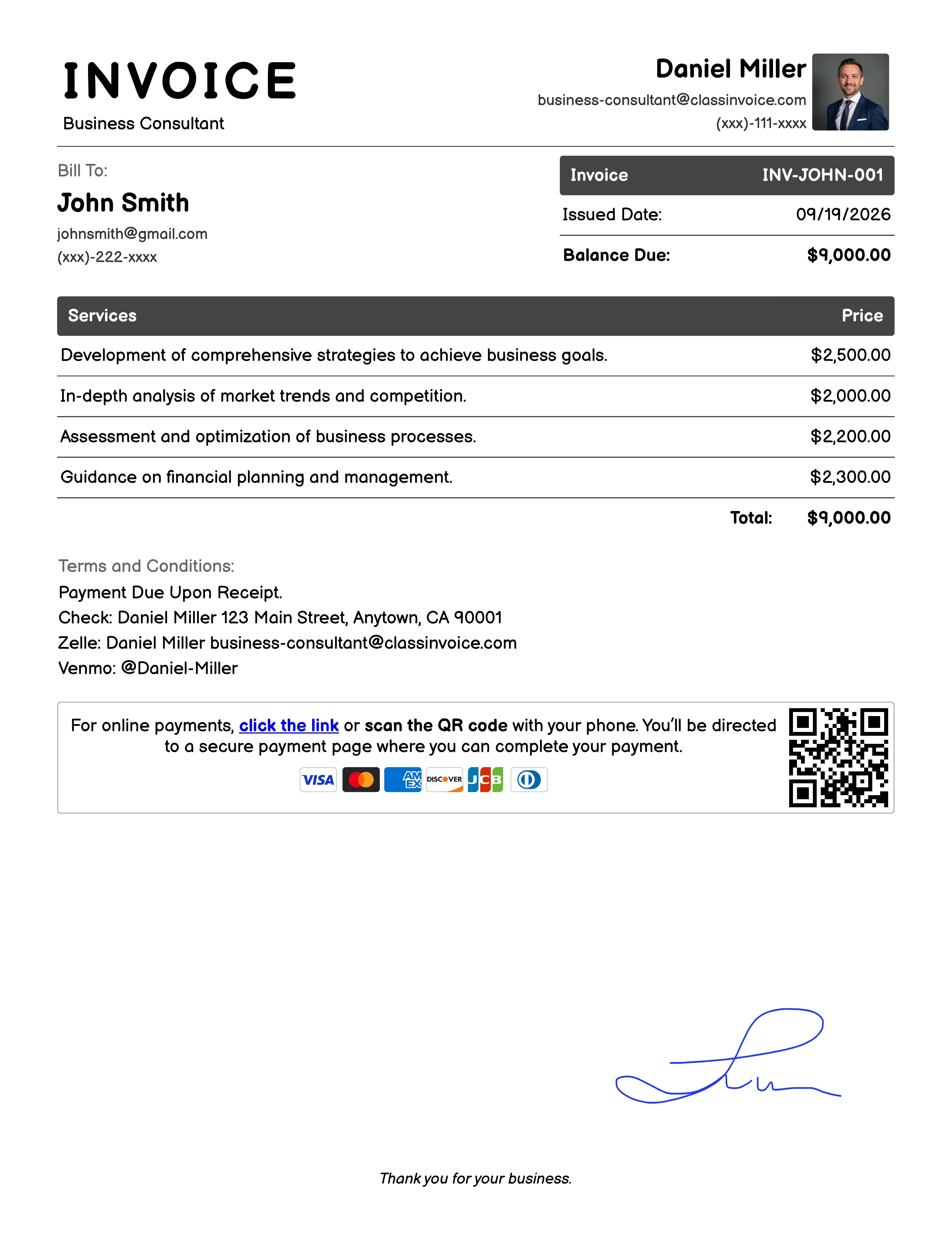 Business Consultant Invoice Example